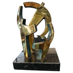 Sculpture moderniste des années 1990 en bronze doré et marbre de Gaudio