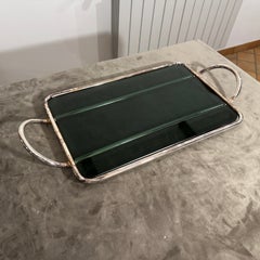 1990s Modernist Lino Sabattini Silver Plated and Dark Grey Glass Serving Tray