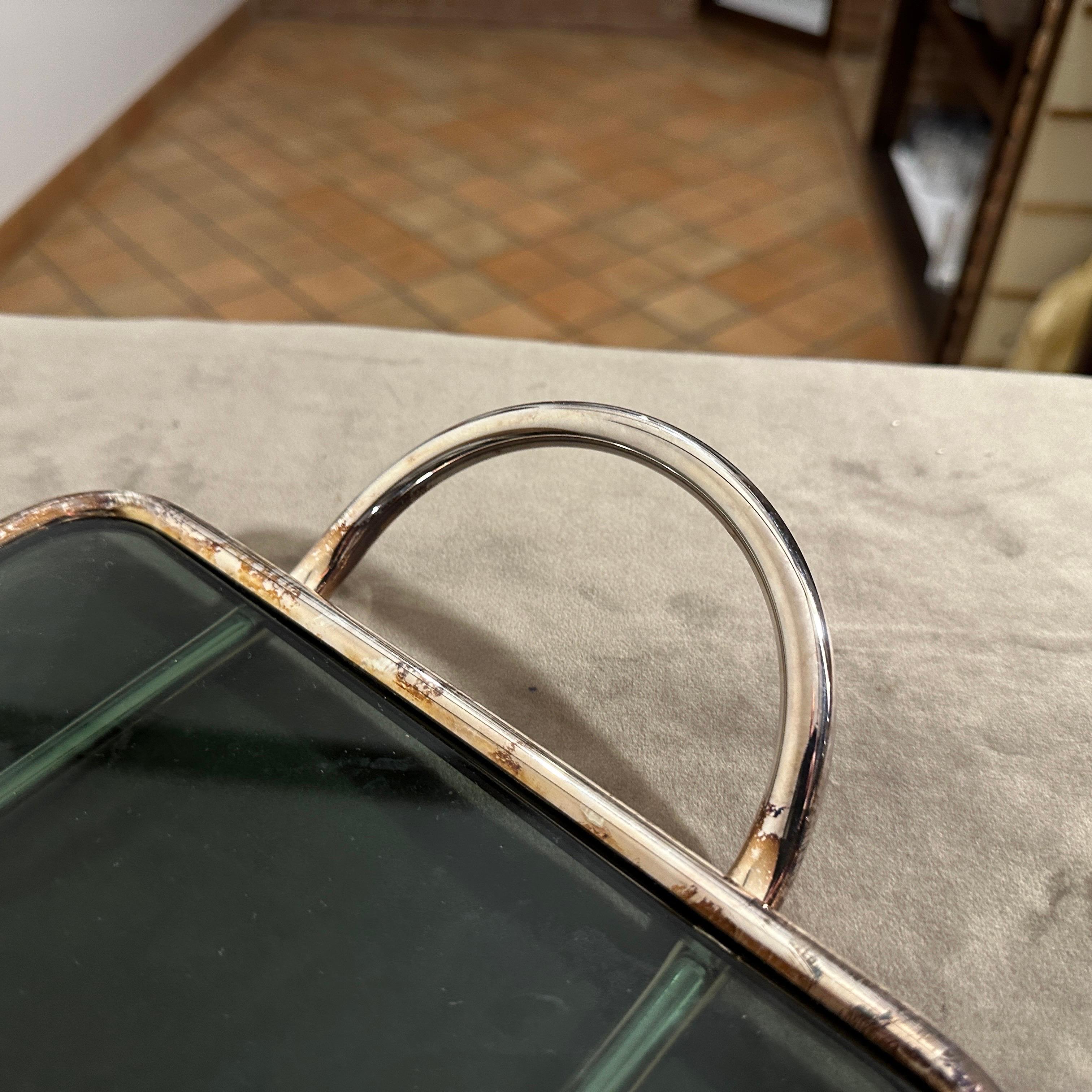 20th Century 1990s Modernist Lino Sabattini Silver Plated and Dark Grey Glass Serving Tray