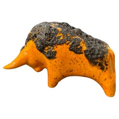 1990s Modernist Orange and Black Fat Lava Ceramic Bull by Otto Keramik
