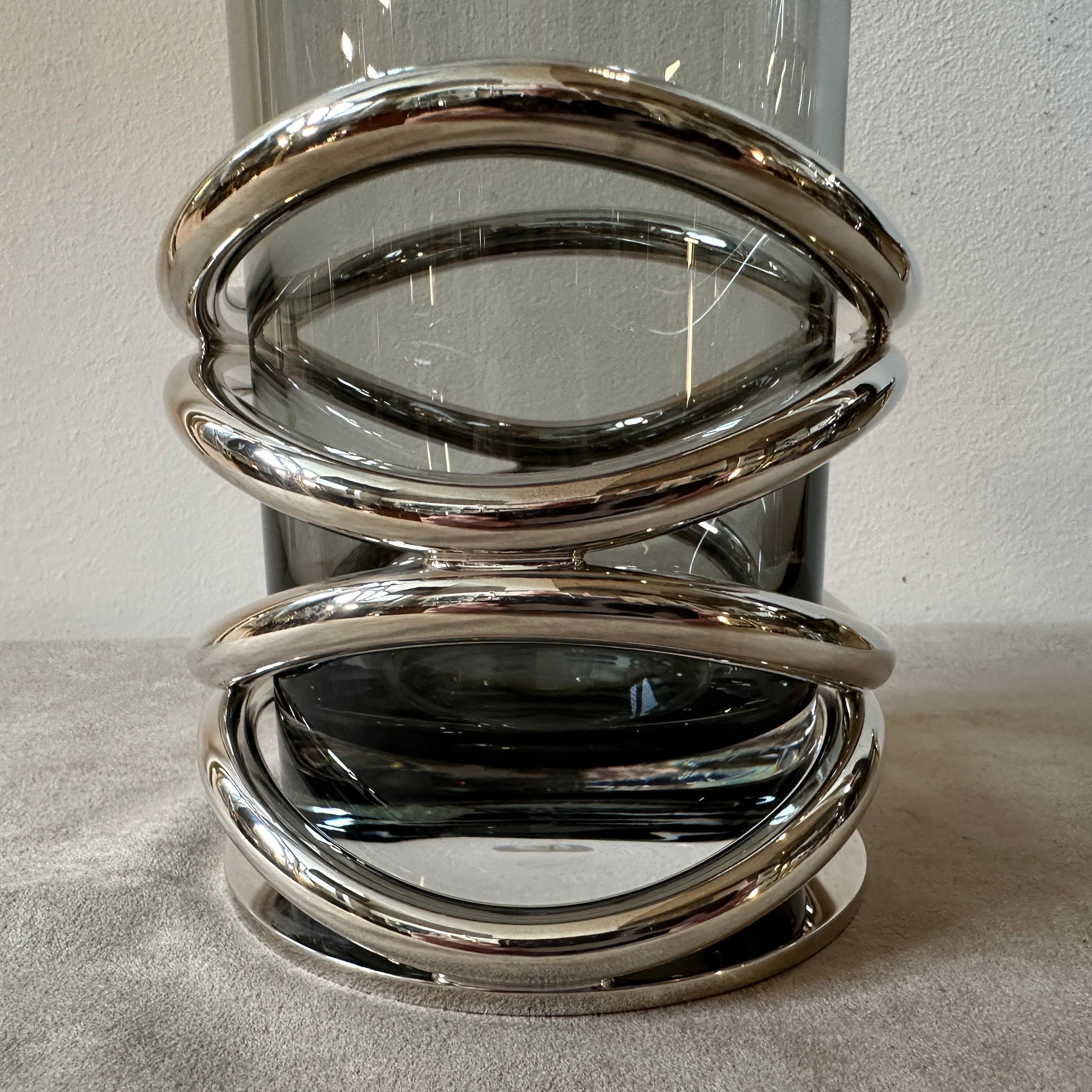 1990s Modernist Silver Plated and Smoked Glass Thomas French Vase by Christofle In Excellent Condition For Sale In Aci Castello, IT