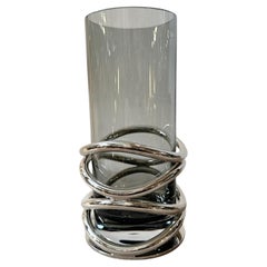 1990s Modernist Silver Plated and Smoked Glass Thomas French Vase by Christofle