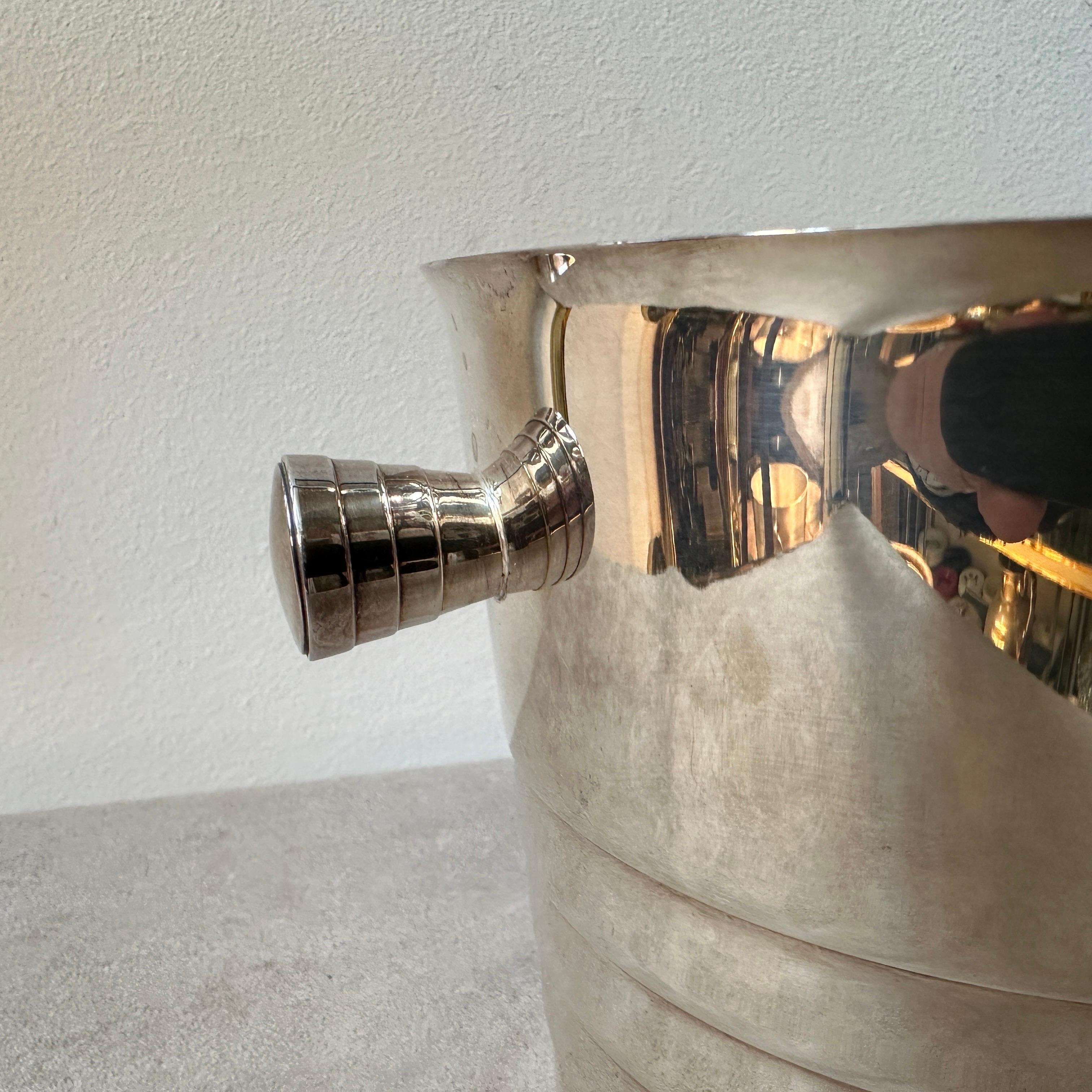 1990s Modernist Silver Plated French Ice Bucket by Christofle For Sale 6