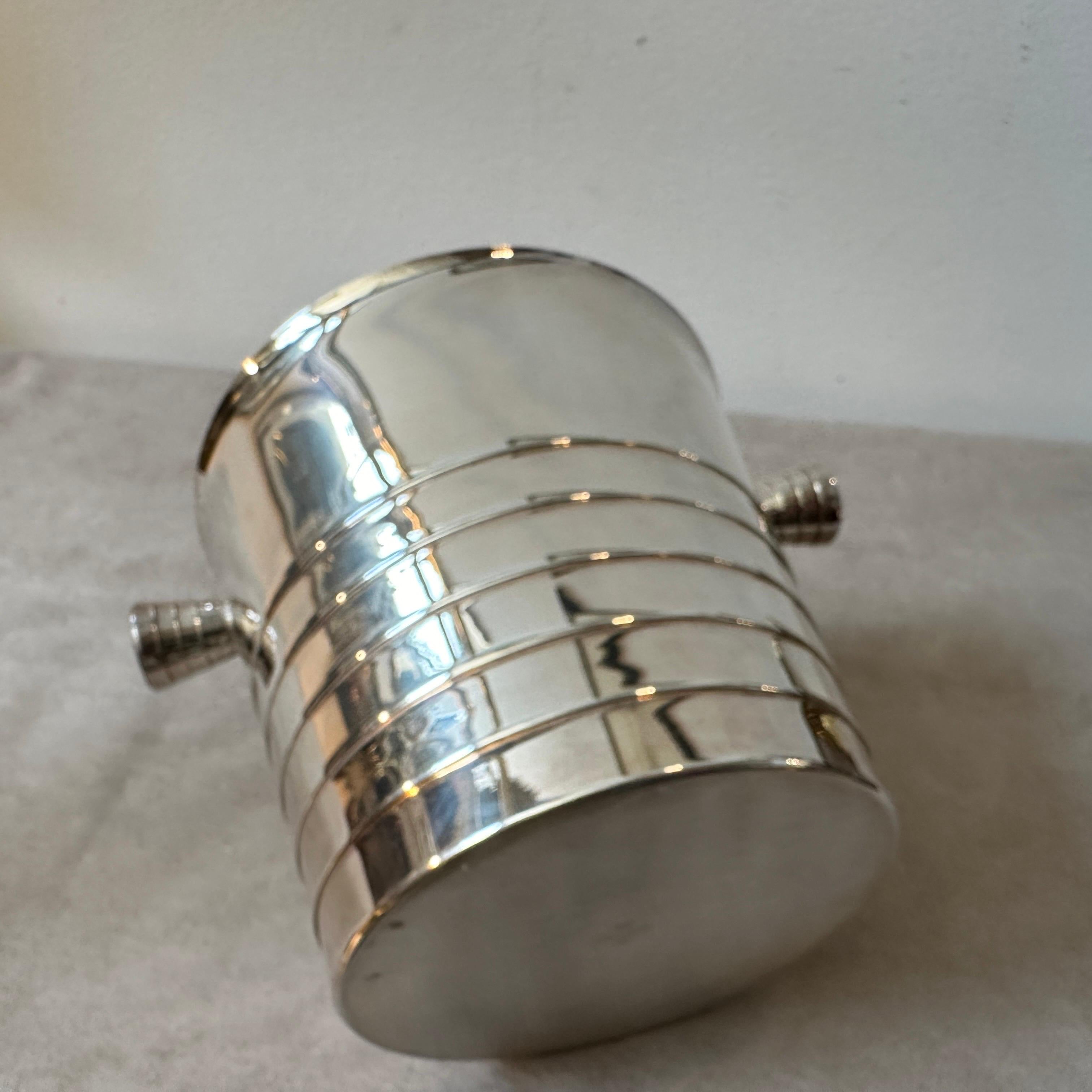 1990s Modernist Silver Plated French Ice Bucket by Christofle For Sale 2
