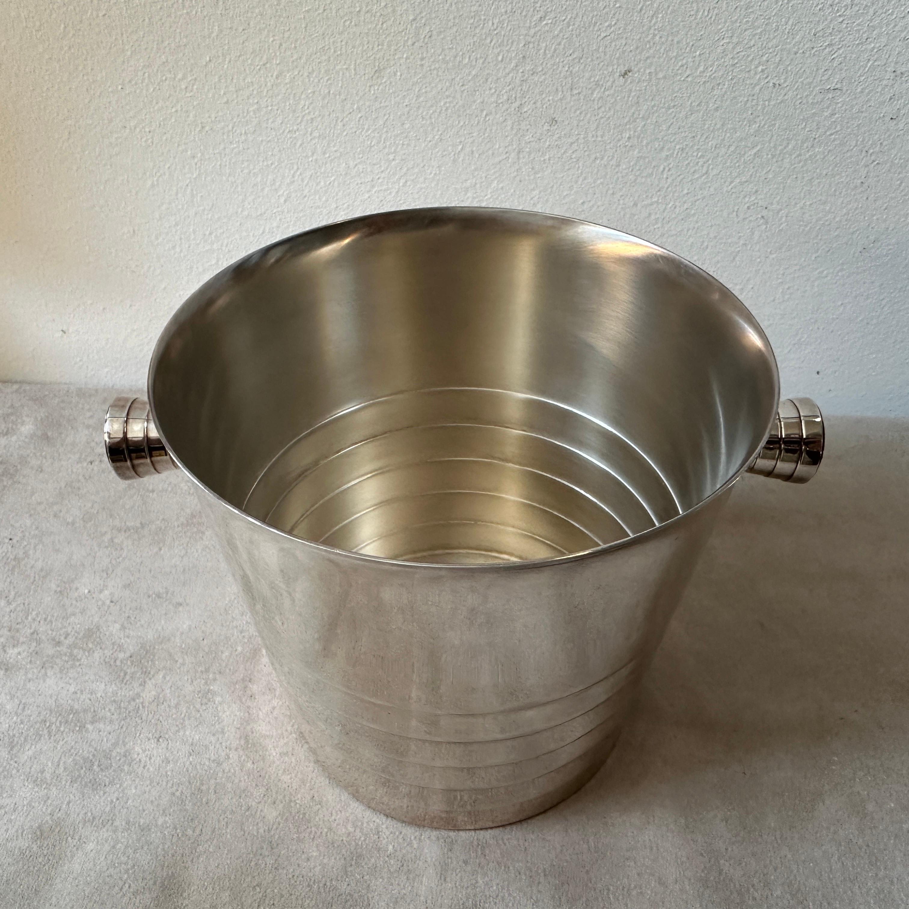 1990s Modernist Silver Plated French Ice Bucket by Christofle For Sale 5