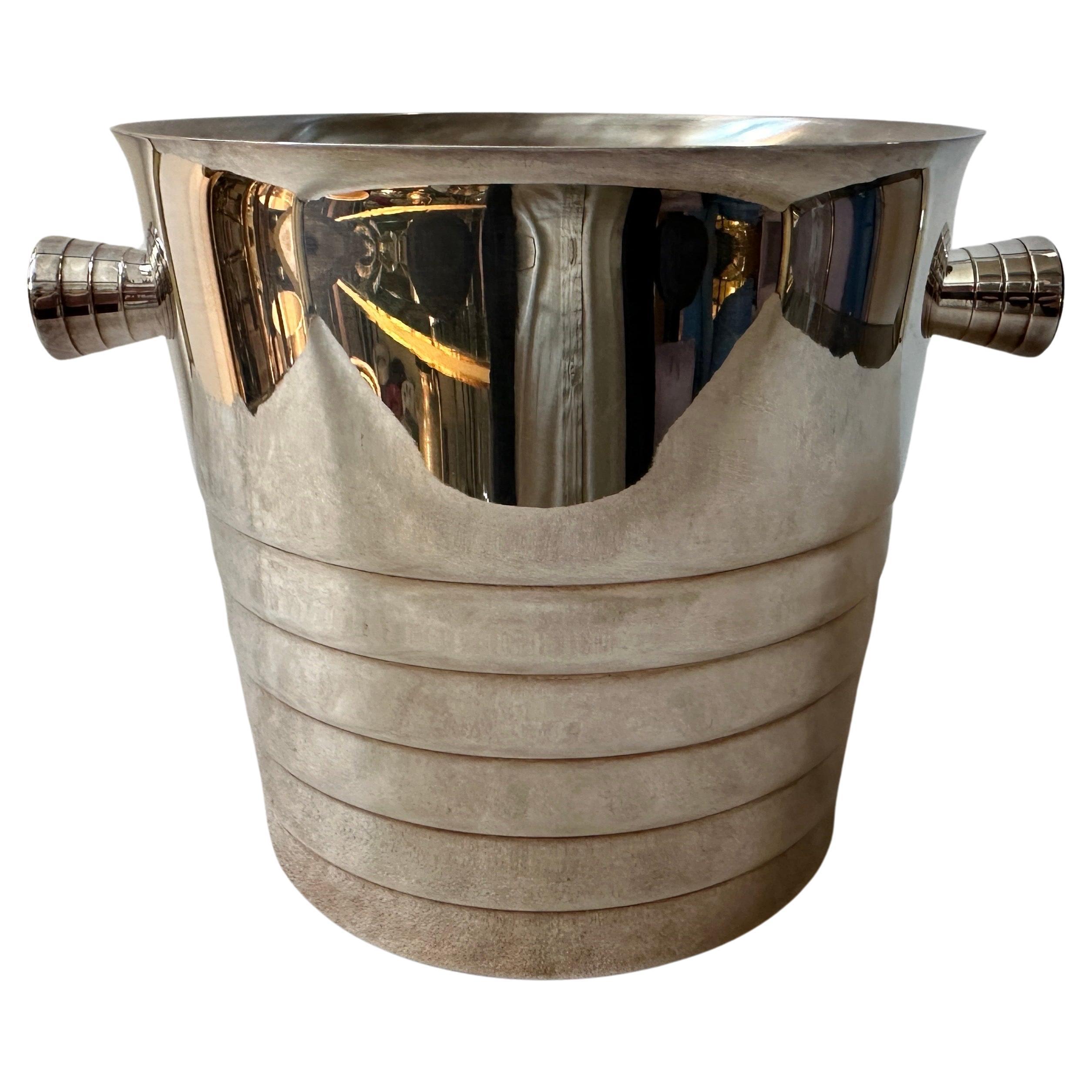 1990s Modernist Silver Plated French Ice Bucket by Christofle For Sale