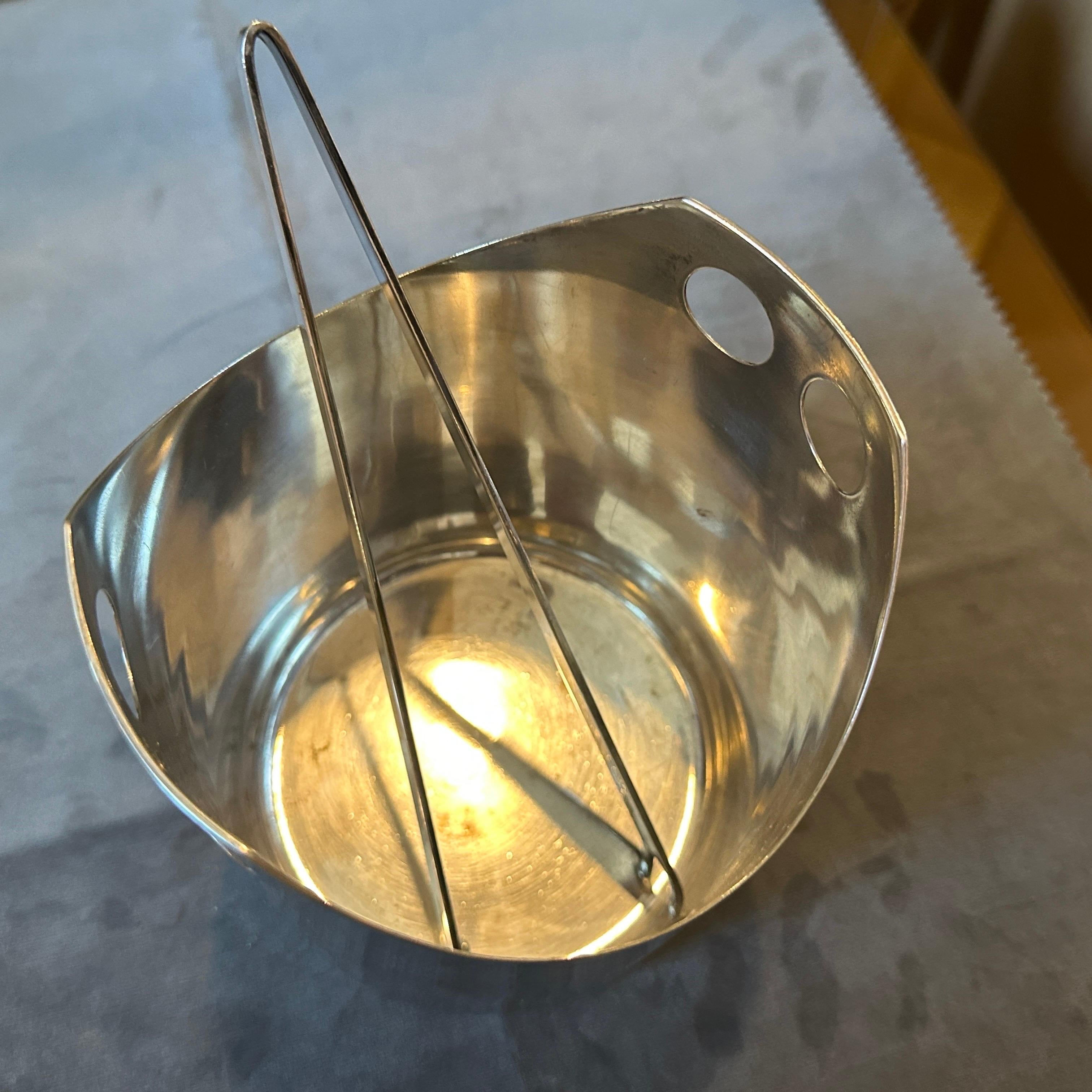 1990s Modernist Silver Plated Ice Bucket and Tongue by Lino Sabattini 6