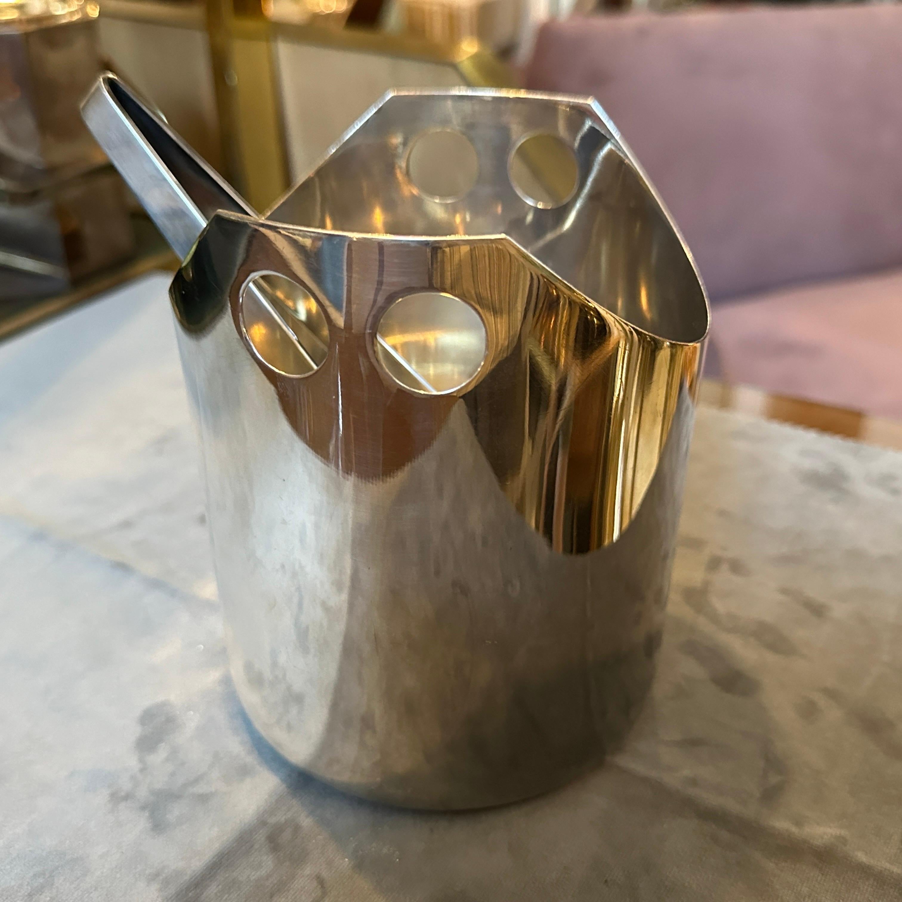 1990s Modernist Silver Plated Ice Bucket and Tongue by Lino Sabattini 7