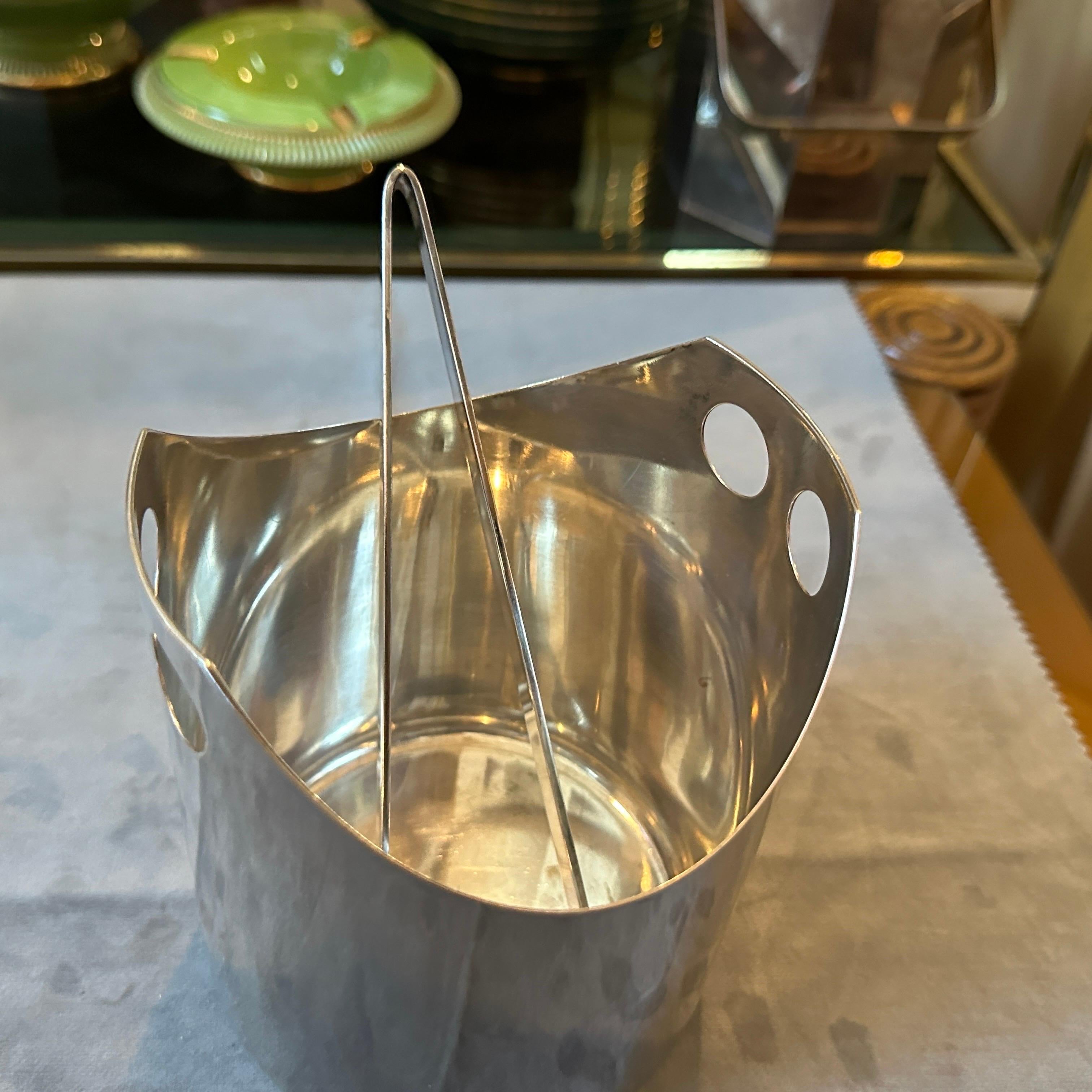 1990s Modernist Silver Plated Ice Bucket and Tongue by Lino Sabattini 8