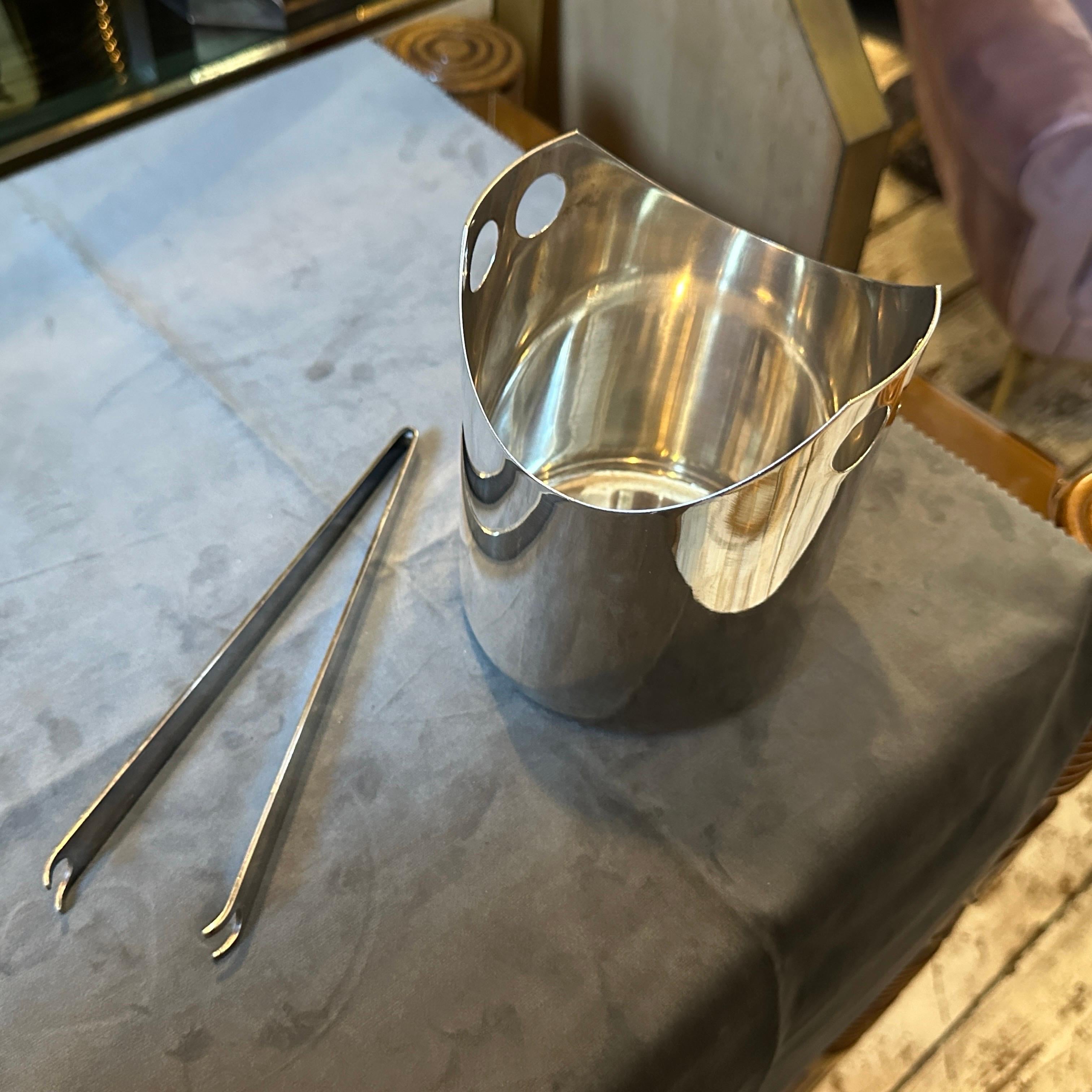 1990s Modernist Silver Plated Ice Bucket and Tongue by Lino Sabattini In Good Condition In Aci Castello, IT
