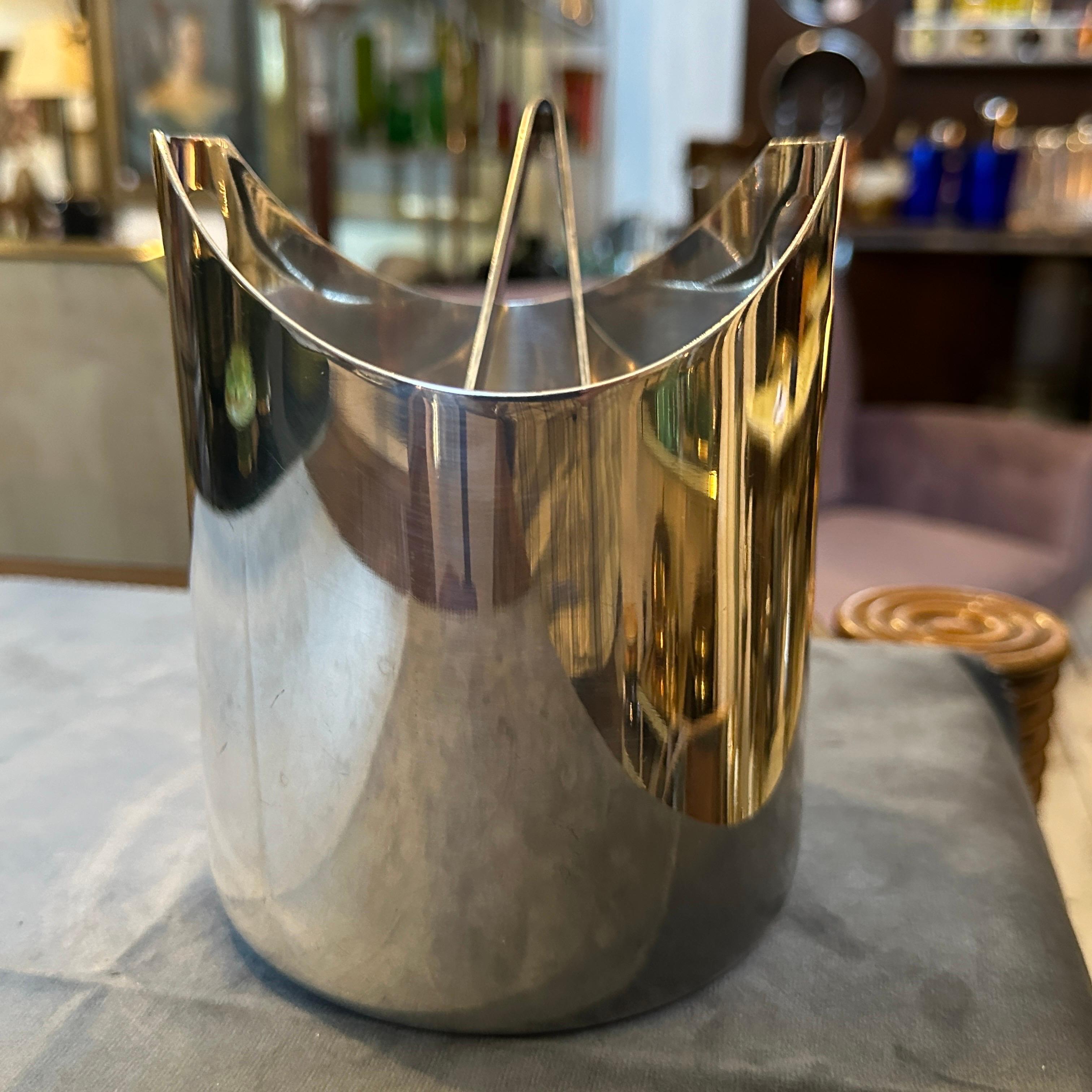 20th Century 1990s Modernist Silver Plated Ice Bucket and Tongue by Lino Sabattini