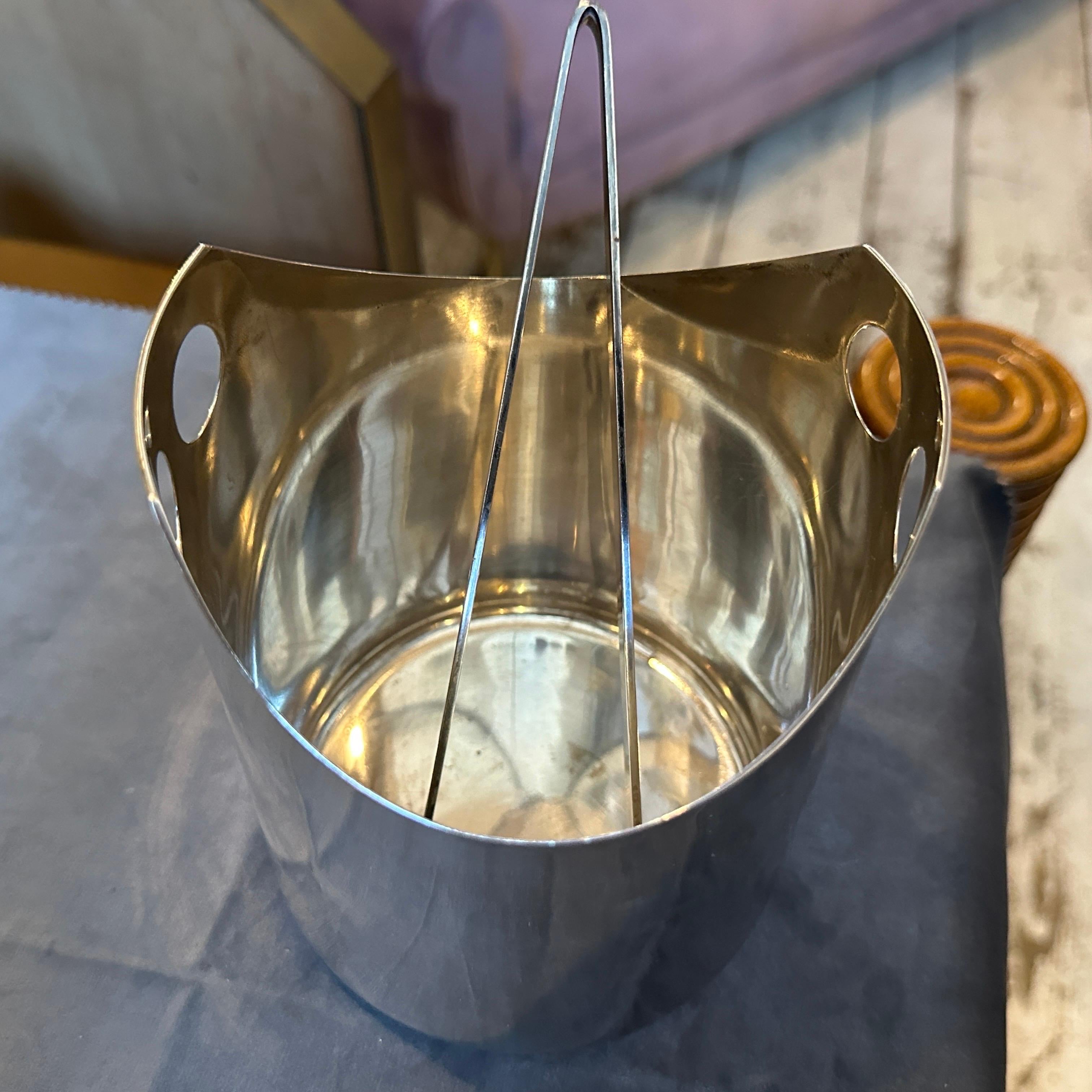 1990s Modernist Silver Plated Ice Bucket and Tongue by Lino Sabattini 1