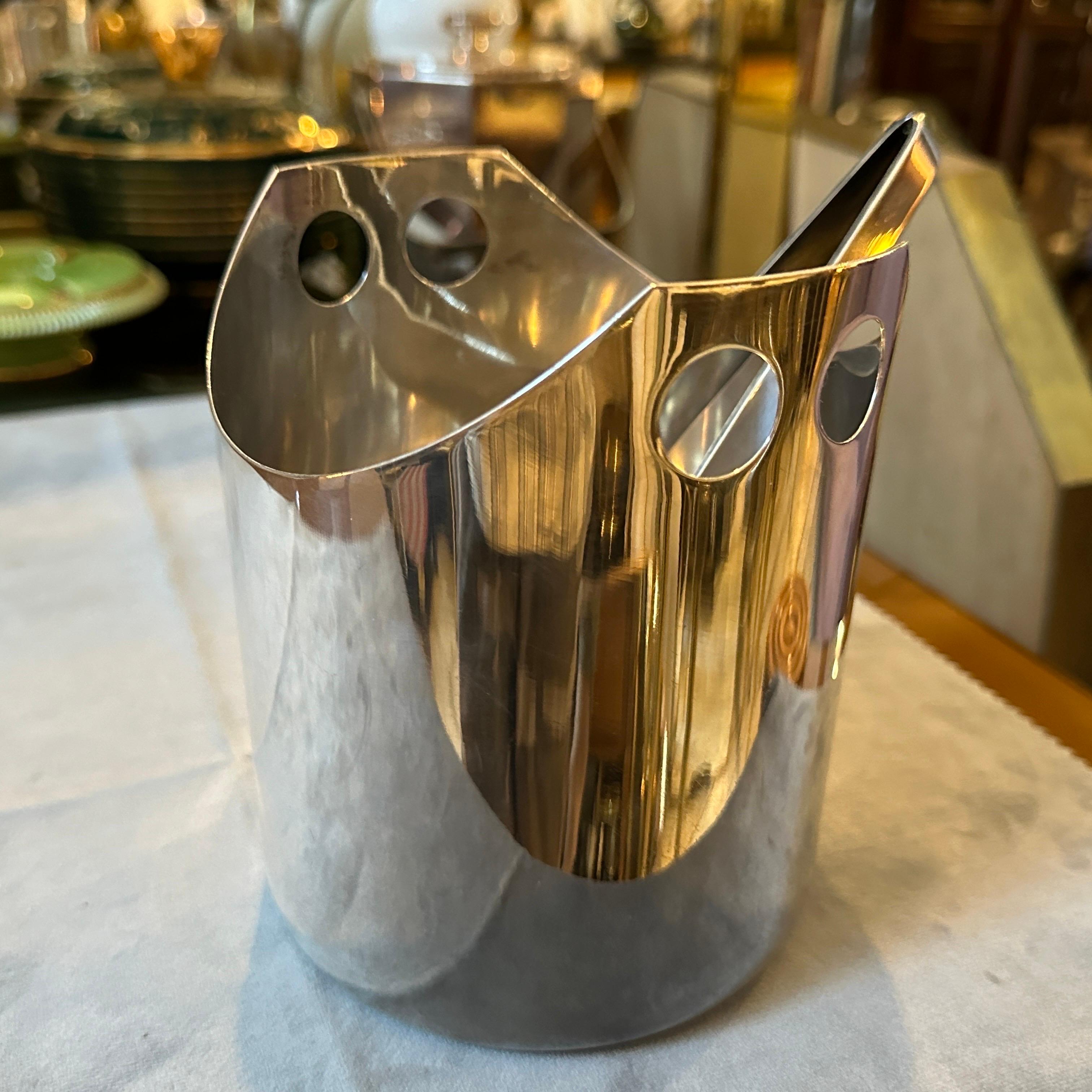 1990s Modernist Silver Plated Ice Bucket and Tongue by Lino Sabattini 2