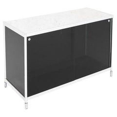 1990s Modular Aluminum and Steel Cabinet with Marble Top and Glass Shelves