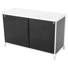 1990s Modular Aluminum and Steel Cabinet with Marble Top and Glass Shelves