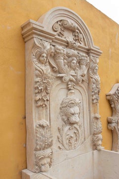 1990s Monumental Carved Marble Fountain with Lion Figurehead and Classical Ornam