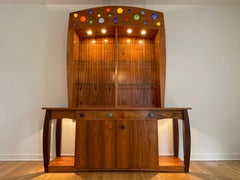 1990s Morado Rosewood Blown Glass Buffet Hutch in the Manner of Nakashima