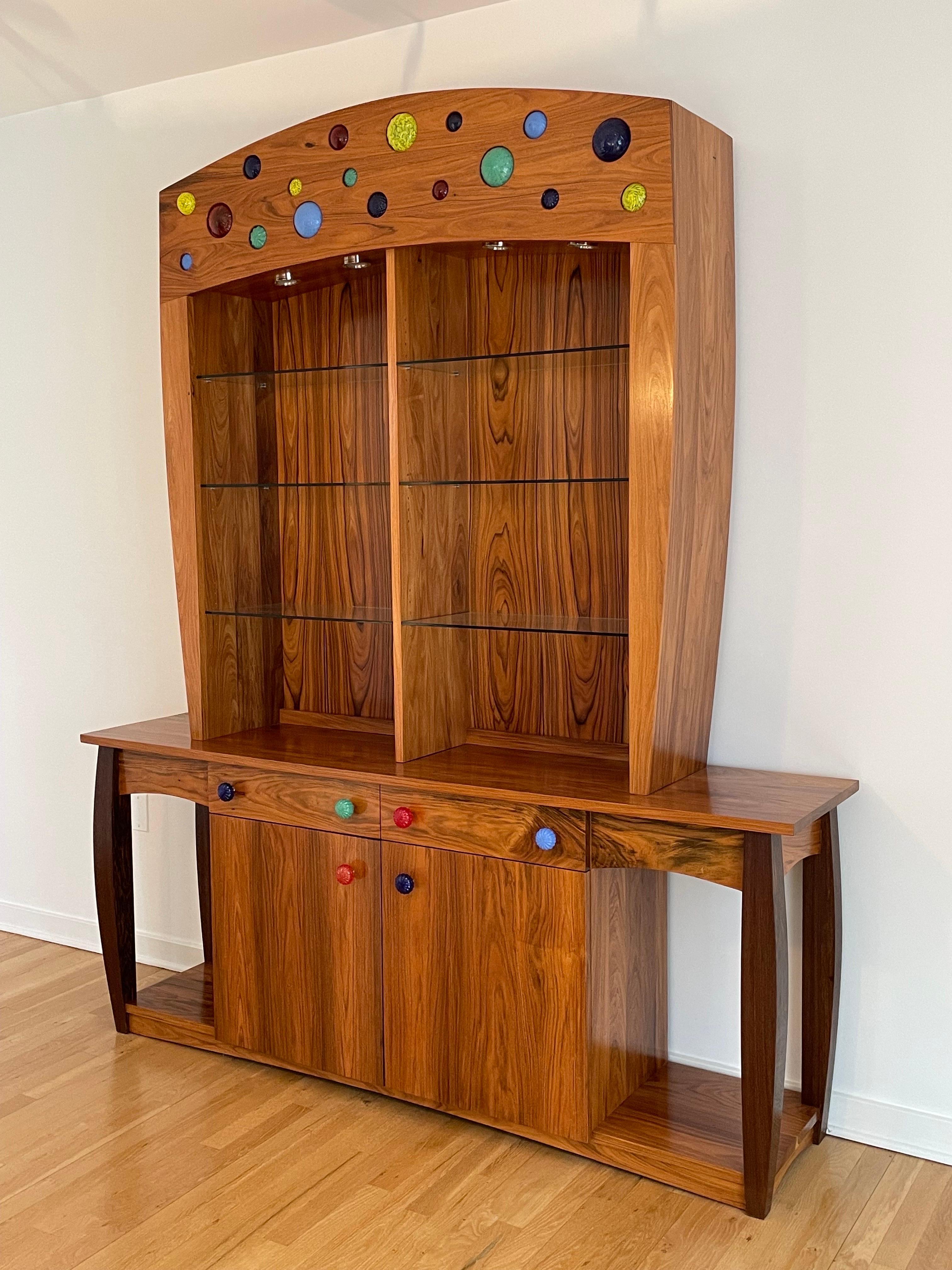 Late 20th Century 1990s Morado Rosewood Blown Glass Buffet Hutch in the Manner of Nakashima