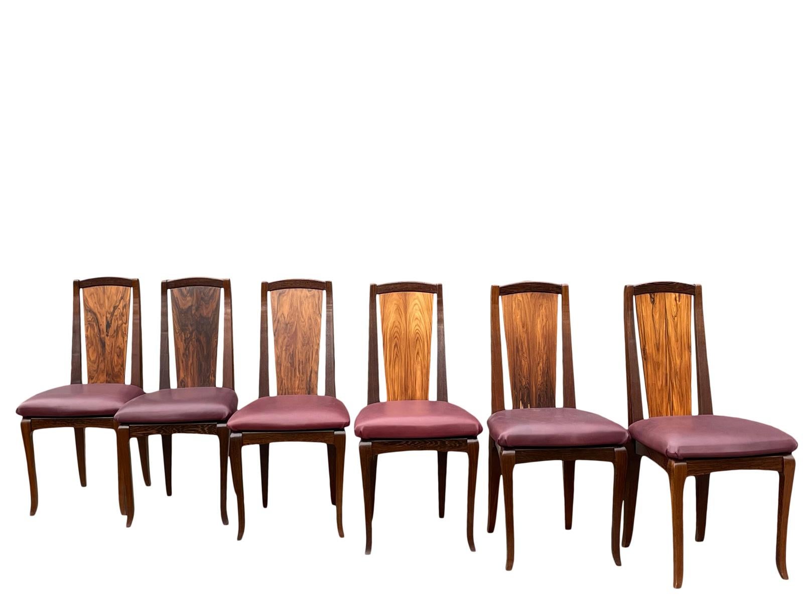Post-Modern 1990s Morado Rosewood & Leather Dining Chairs in the Manner of Nakashima