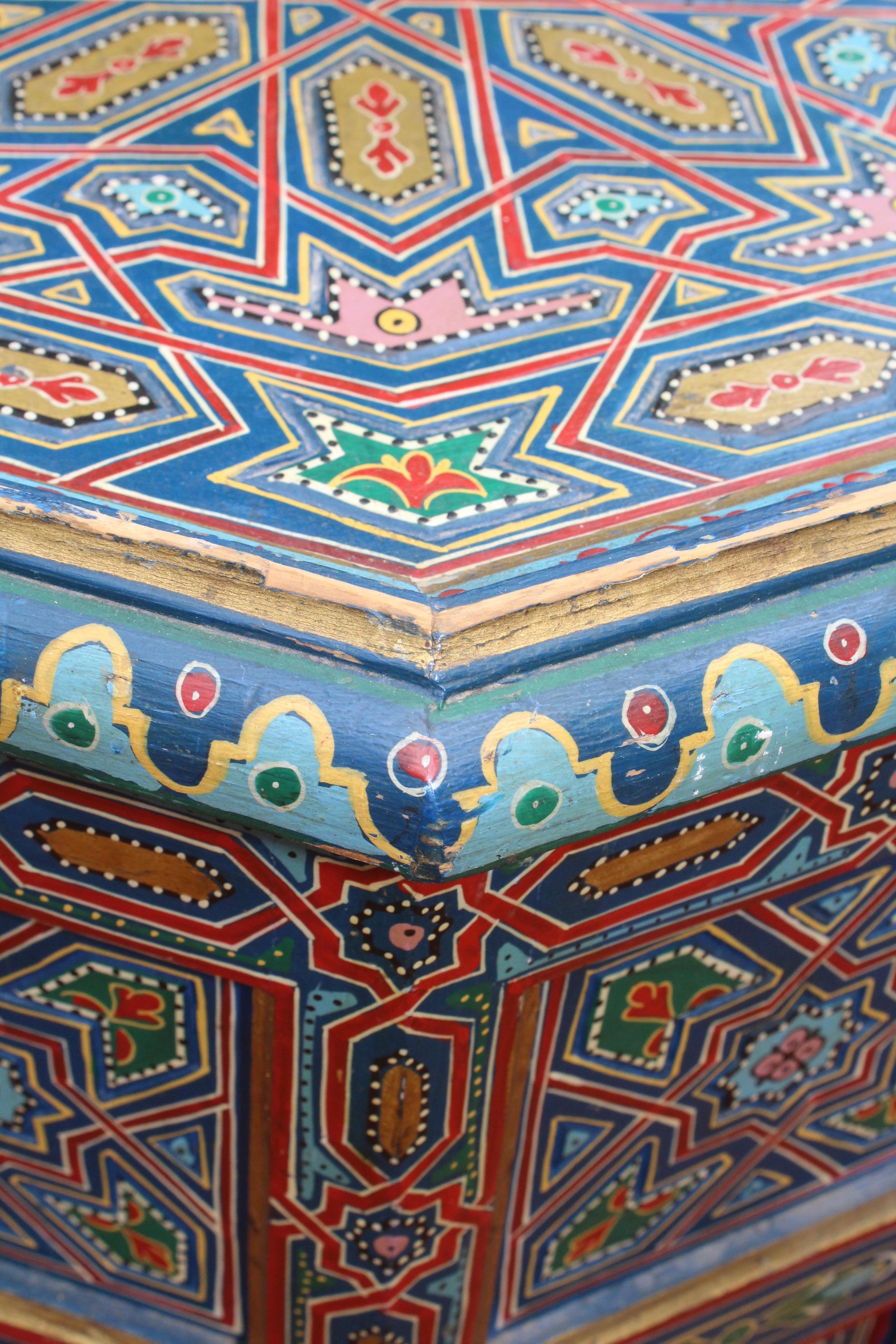 1990s Moroccan Coffee Table Richly Decorated in Arabic Geometric Motifs 1