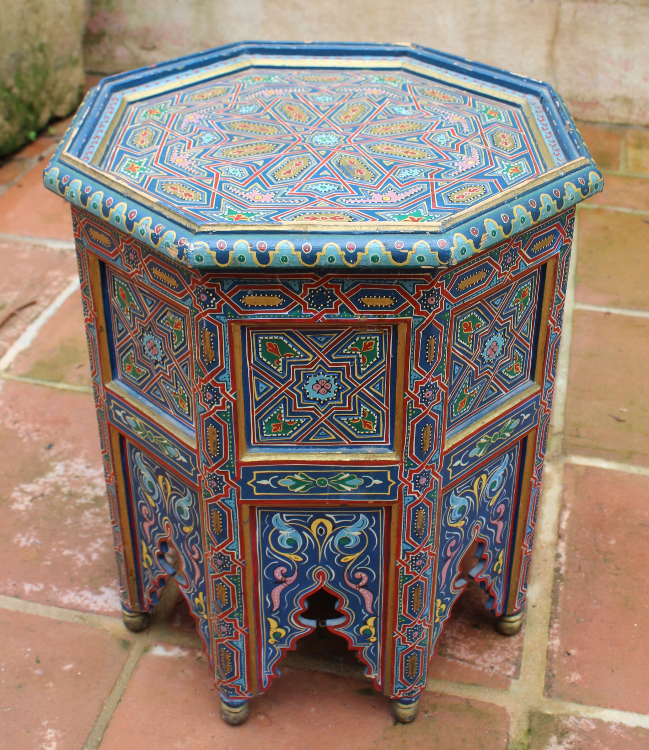 20th Century 1990s Moroccan Coffee Table Richly Decorated in Arabic Geometric Motifs
