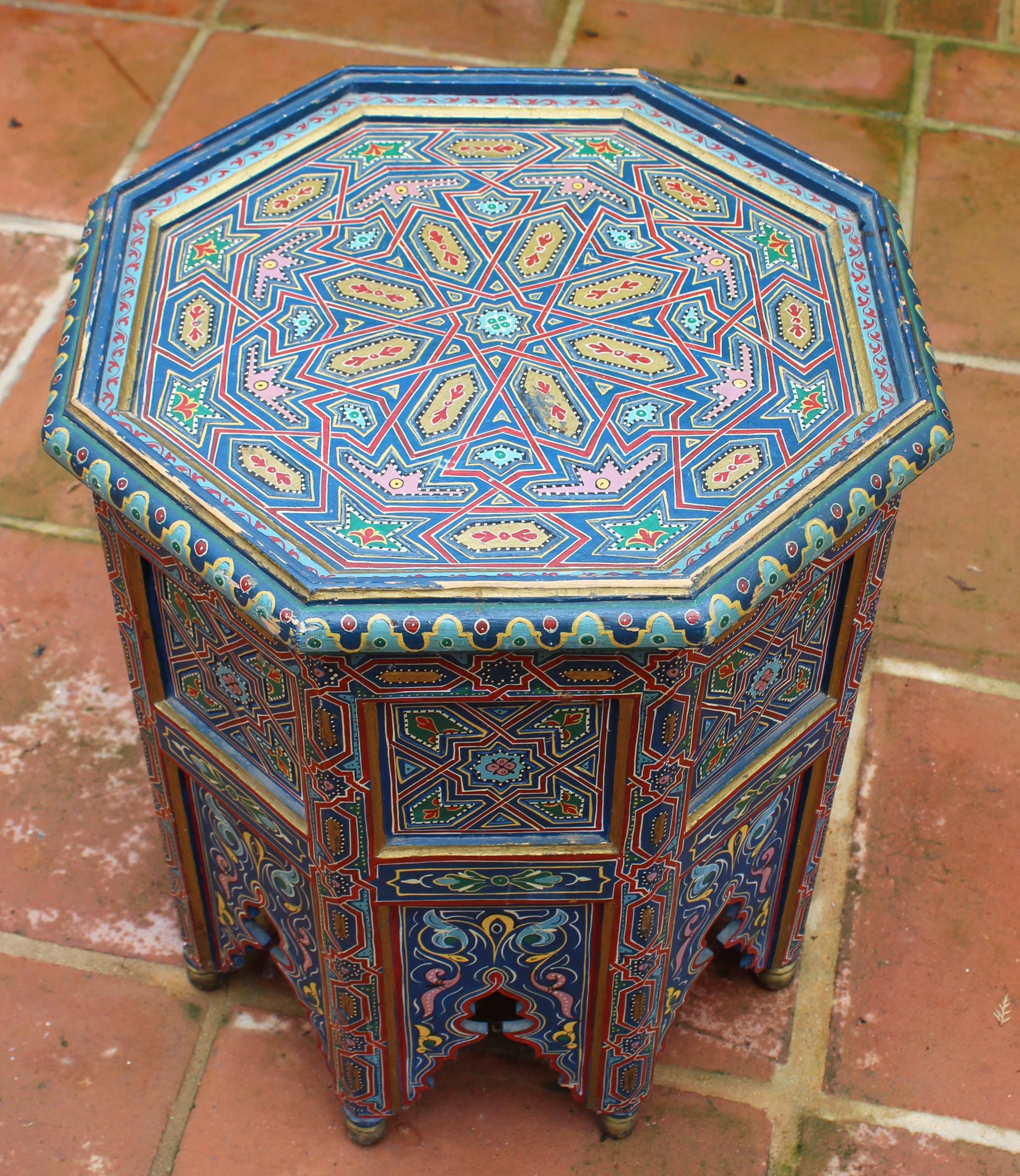 Wood 1990s Moroccan Coffee Table Richly Decorated in Arabic Geometric Motifs