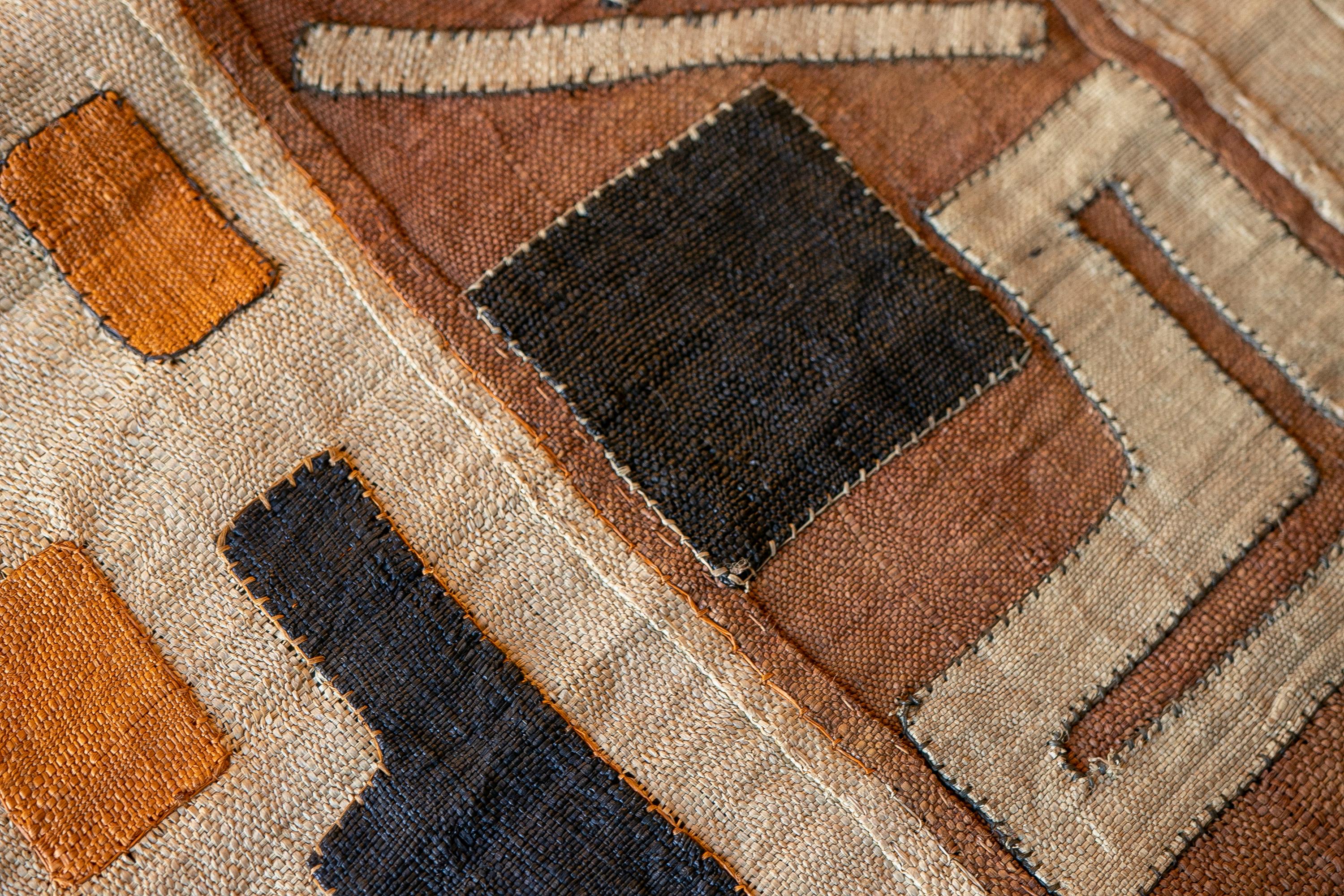 1990s, Moroccan Hand-Stitched Raffia Fabric with Geometrical Shapes For Sale 4