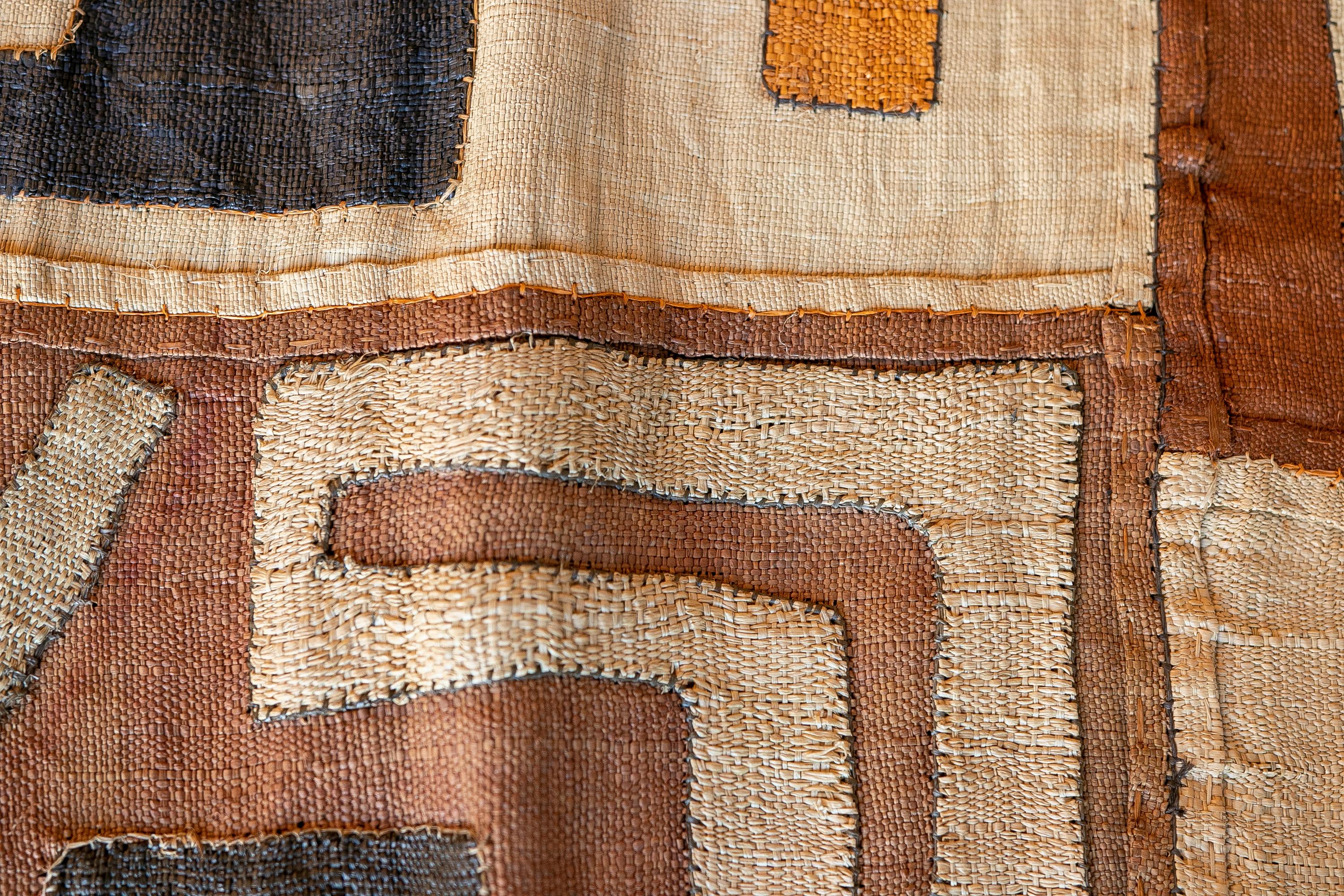 1990s, Moroccan Hand-Stitched Raffia Fabric with Geometrical Shapes For Sale 5