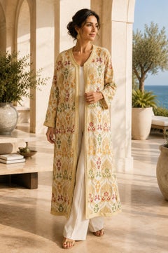 1990s Moroccan Silver Metallic Damask Brocade Caftan Coat