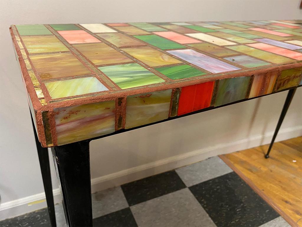 1990s Mosaic Glass Top Table with Iron Base In Good Condition For Sale In Livingston, NJ