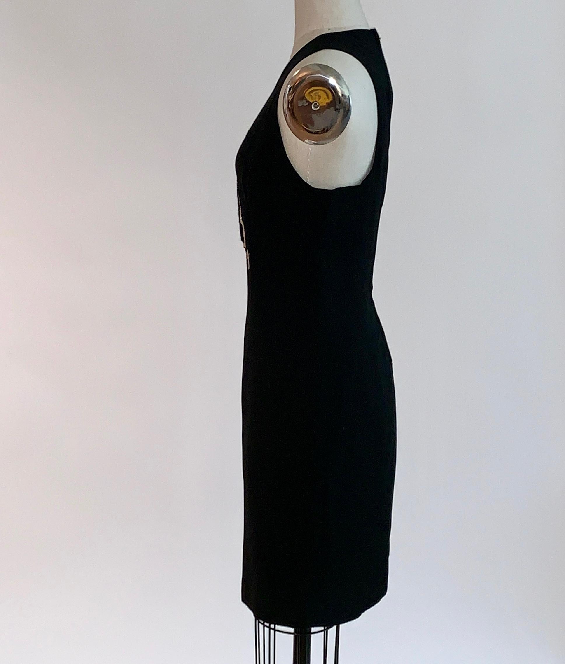 1990s Moschino 4 Your Eyes Only Peekaboo Black and Gold Pencil Dress In Excellent Condition In San Francisco, CA