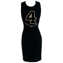1990s Moschino 4 Your Eyes Only Peekaboo Black and Gold Pencil Dress