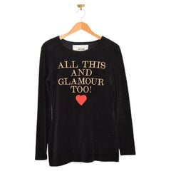 1990's Moschino 'All This and Glamour Too' Velvet Slogan Logo Long Sleeve Top