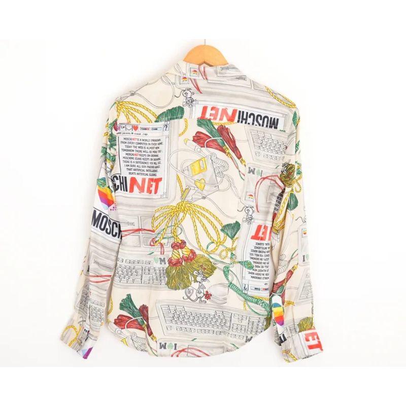 1990's Moschino 'Apple Mac' Crazy Colourful Abstract Print White Shirt In Good Condition For Sale In Sheffield, GB