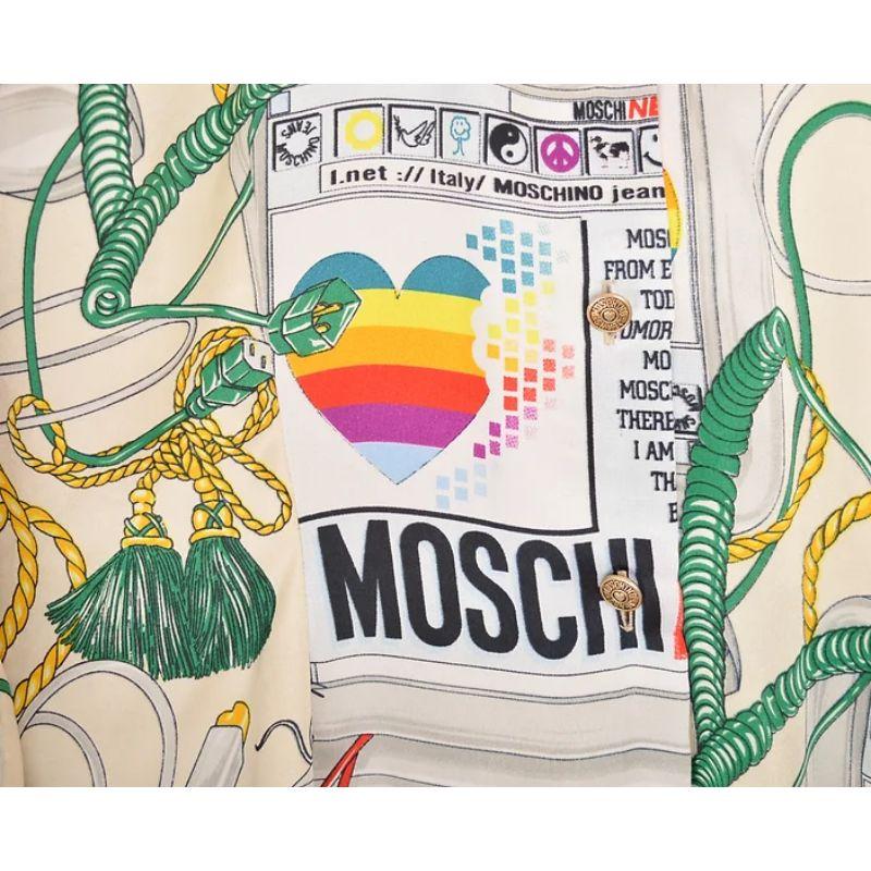 Women's 1990's Moschino 'Apple Mac' Crazy Colourful Abstract Print White Shirt For Sale