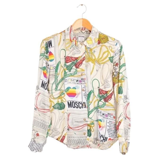 1990's Moschino 'Apple Mac' Crazy Colourful Abstract Print White Shirt For Sale
