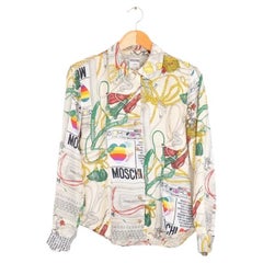 1990's Moschino 'Apple Mac' Crazy Colourful Abstract Print White Shirt