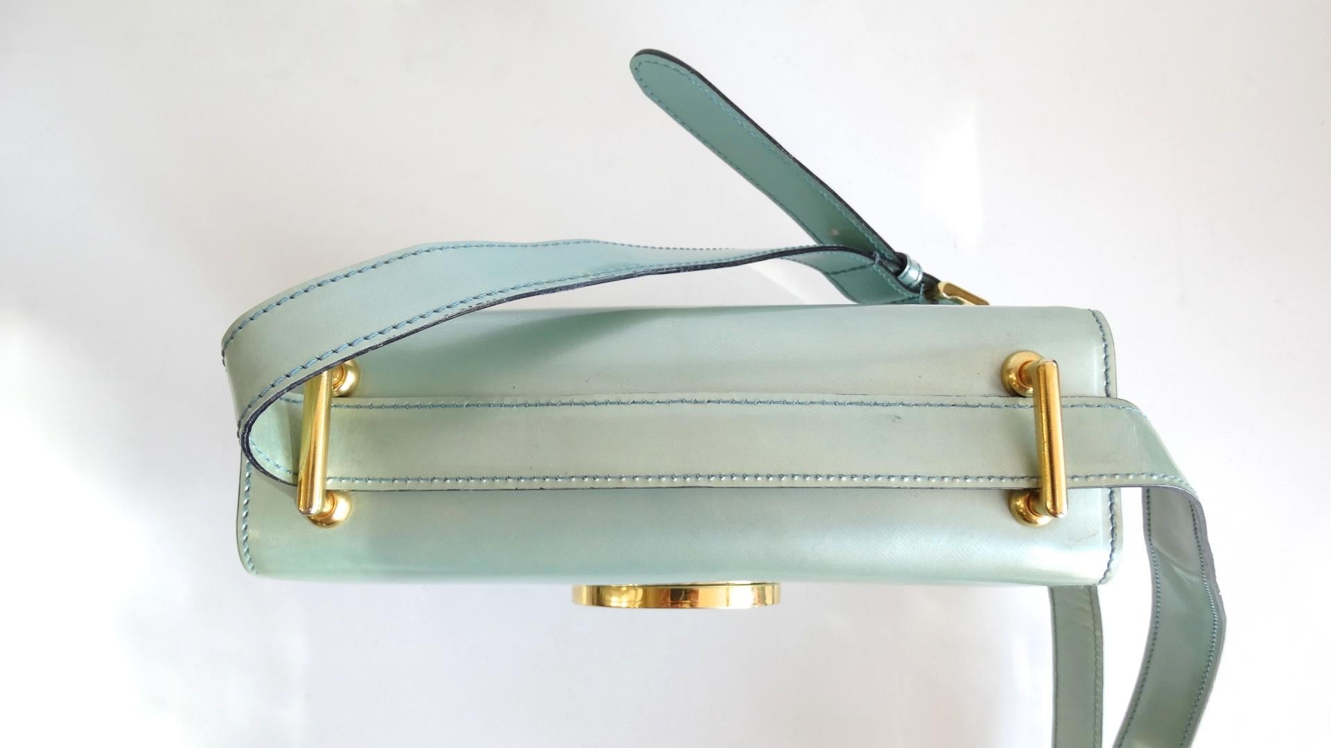 1990s Moschino Baby Blue Patent Leather Shoulder Bag  2