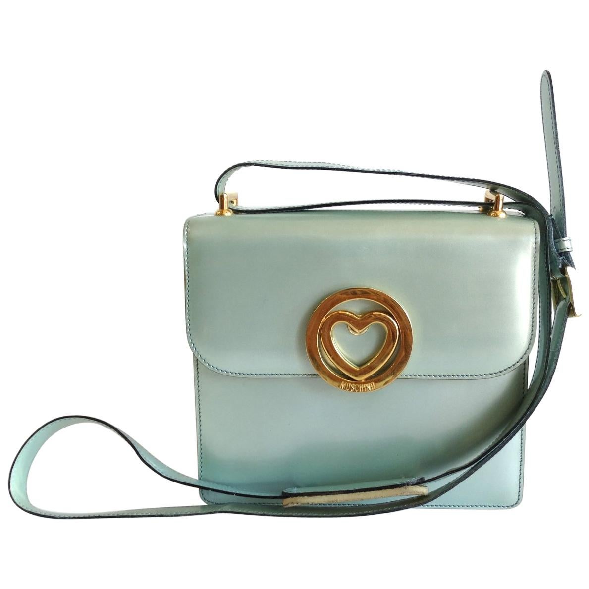 1990s Moschino Baby Blue Patent Leather Shoulder Bag