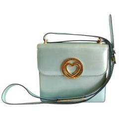 1990s Moschino Baby Blue Patent Leather Shoulder Bag