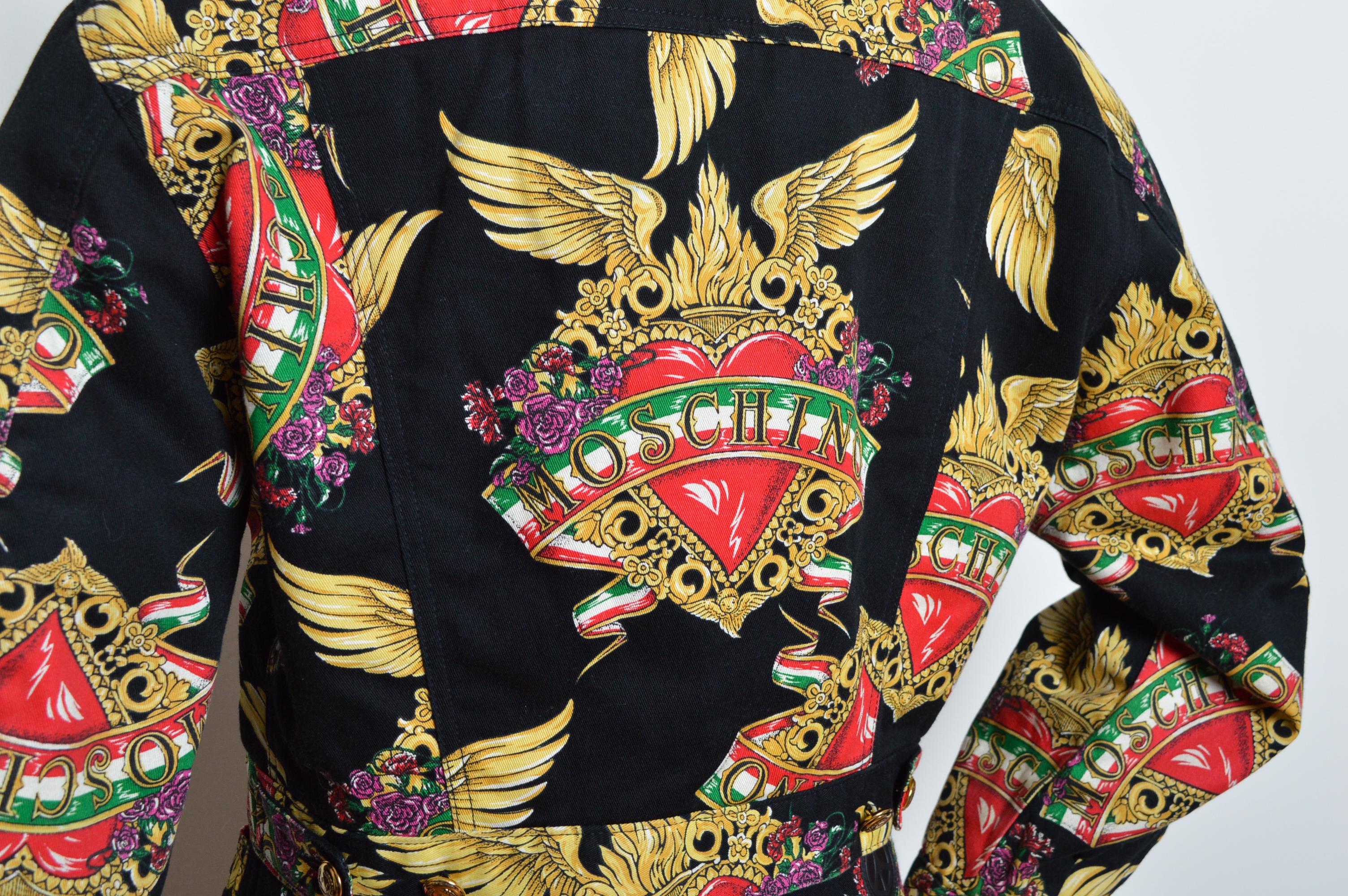 1990's MOSCHINO Baroque Italian Heart Denim Jacket & Matching Mini Skirt Set For Sale 5