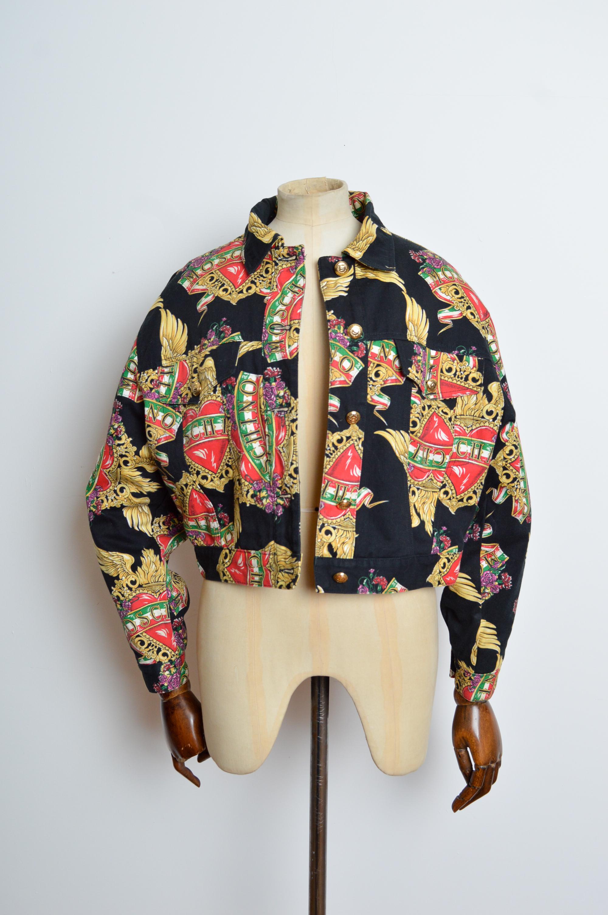 1990's MOSCHINO Baroque Italian Heart Denim Jacket & Matching Mini Skirt Set For Sale 6