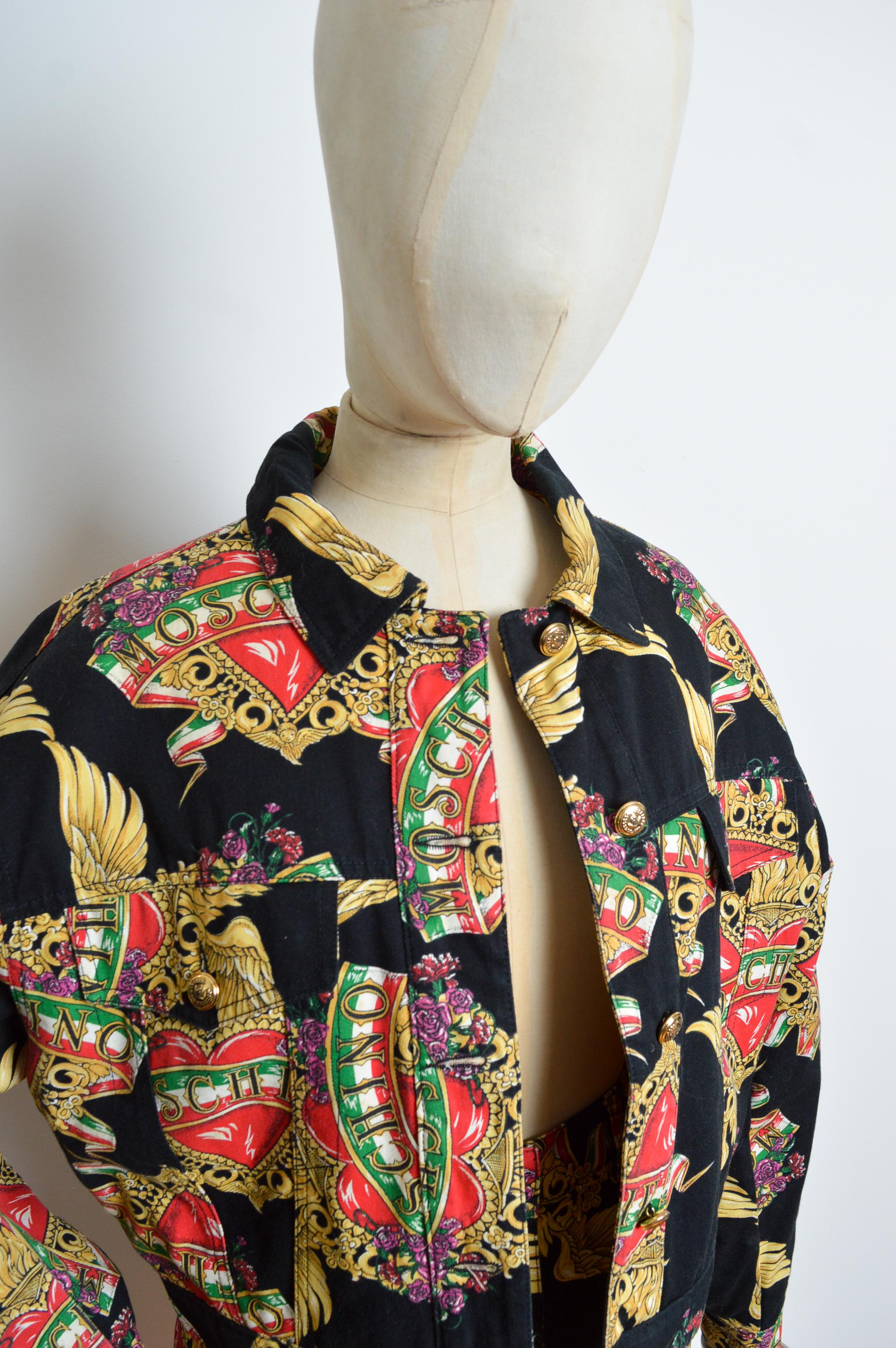 1990's MOSCHINO Baroque Italian Heart Denim Jacket & Matching Mini Skirt Set For Sale 7