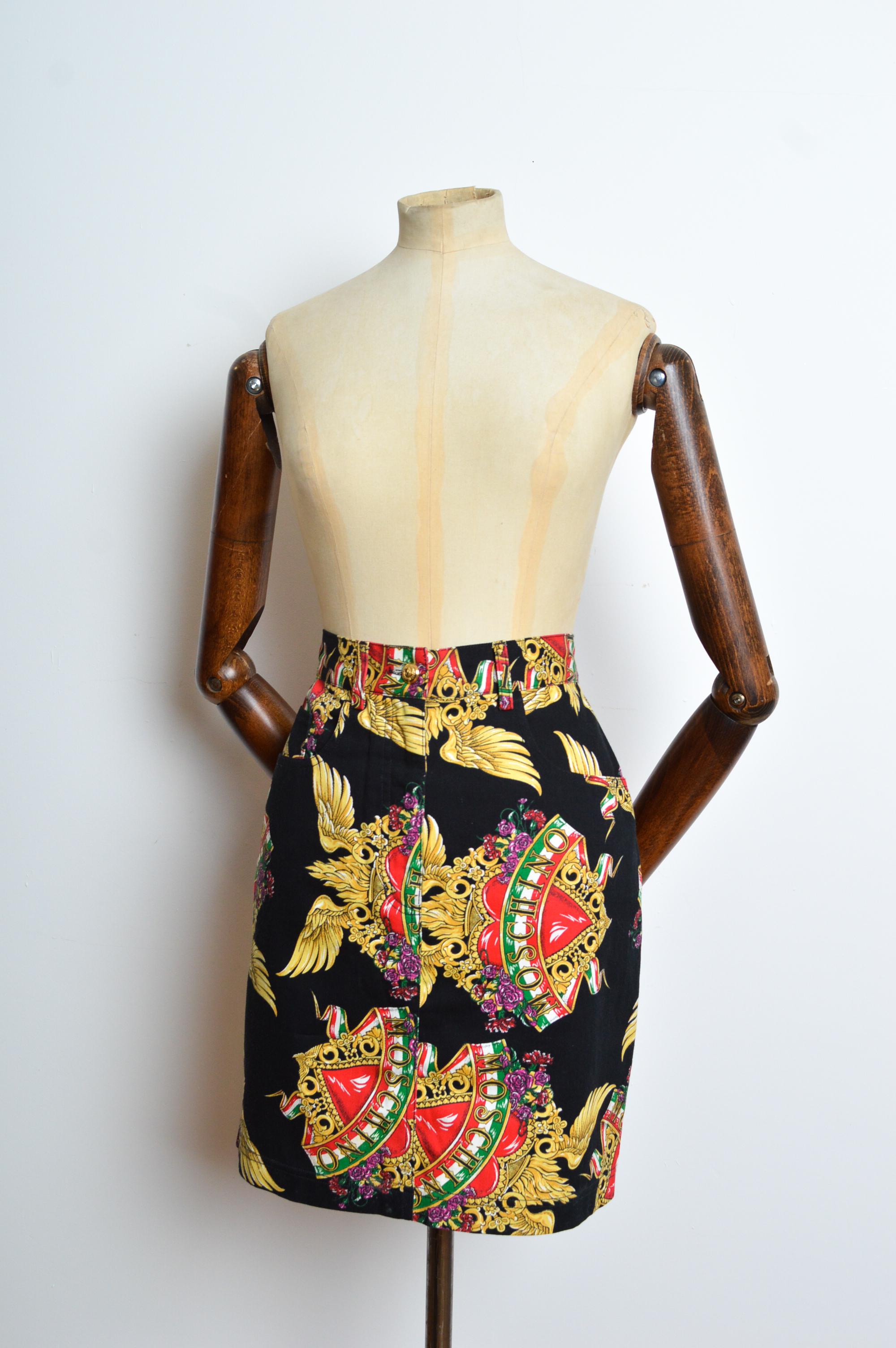 1990's MOSCHINO Baroque Italian Heart Denim Jacket & Matching Mini Skirt Set For Sale 8