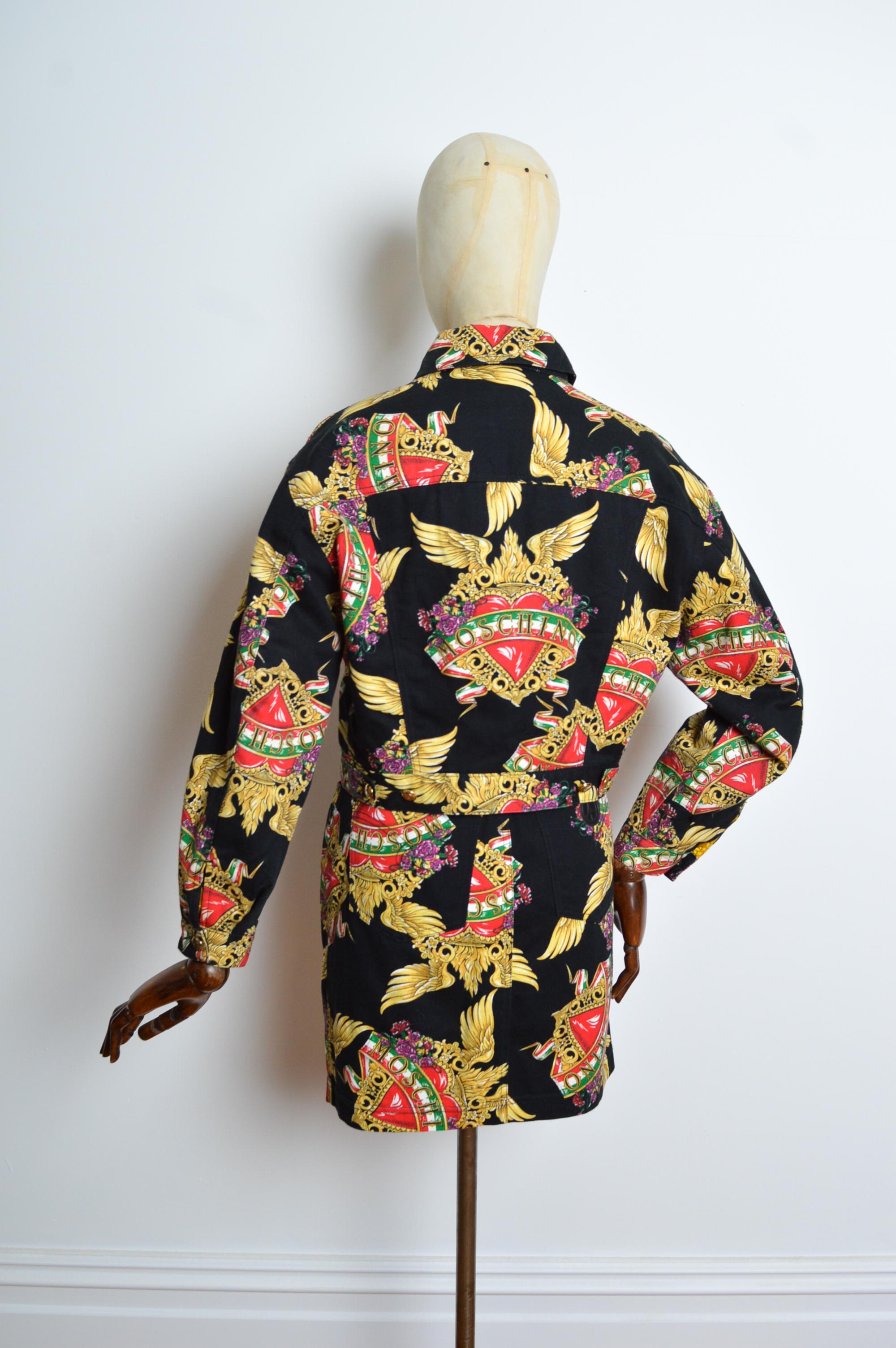 1990's MOSCHINO Baroque Italian Heart Denim Jacket & Matching Mini Skirt Set For Sale 4