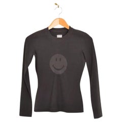 Vintage 1990's Moschino Black Acid Rave Smiley Face Long sleeve fitted Black T Shirt