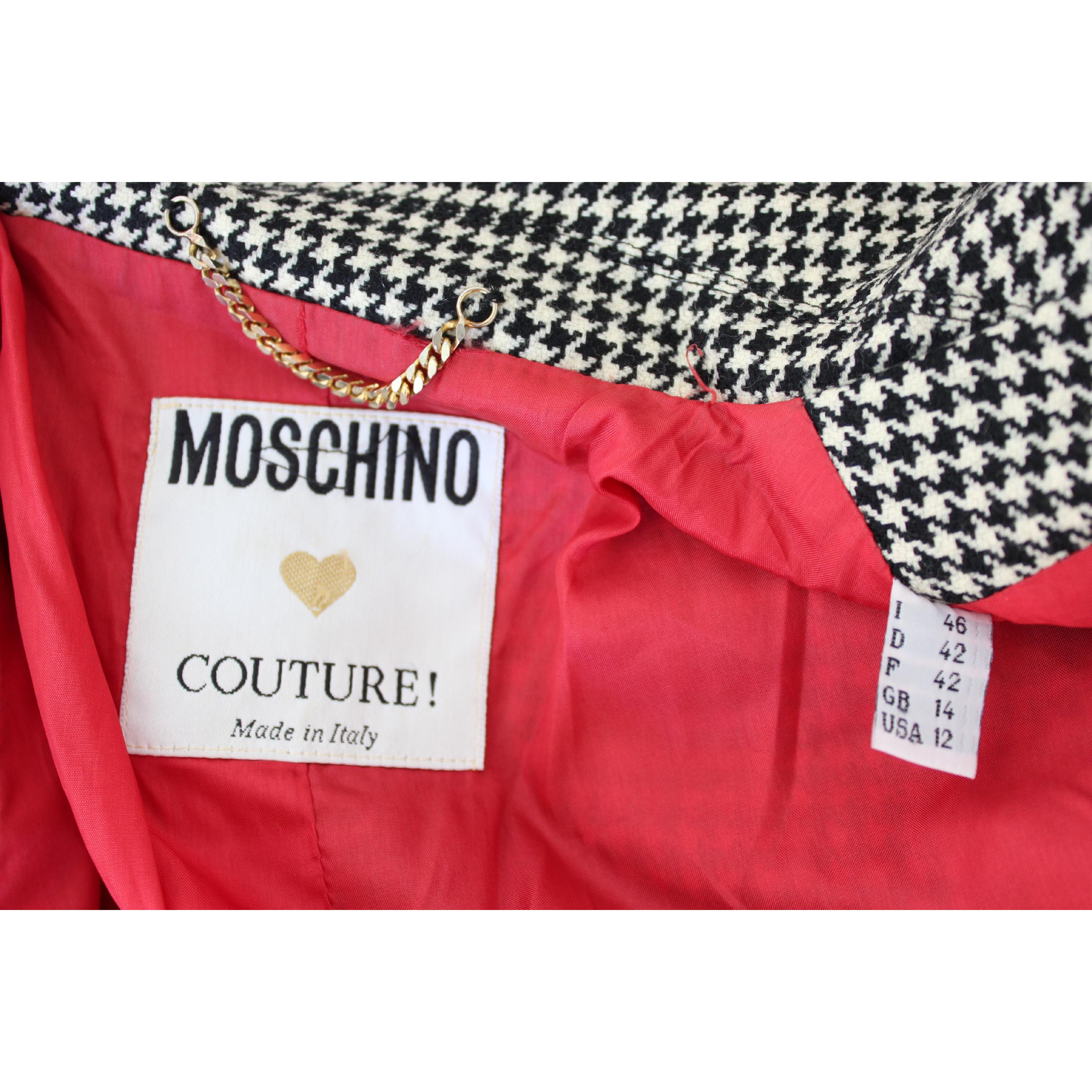 1990s Moschino Black and White Pied de Poule Houndstooth Wool Jacket 2