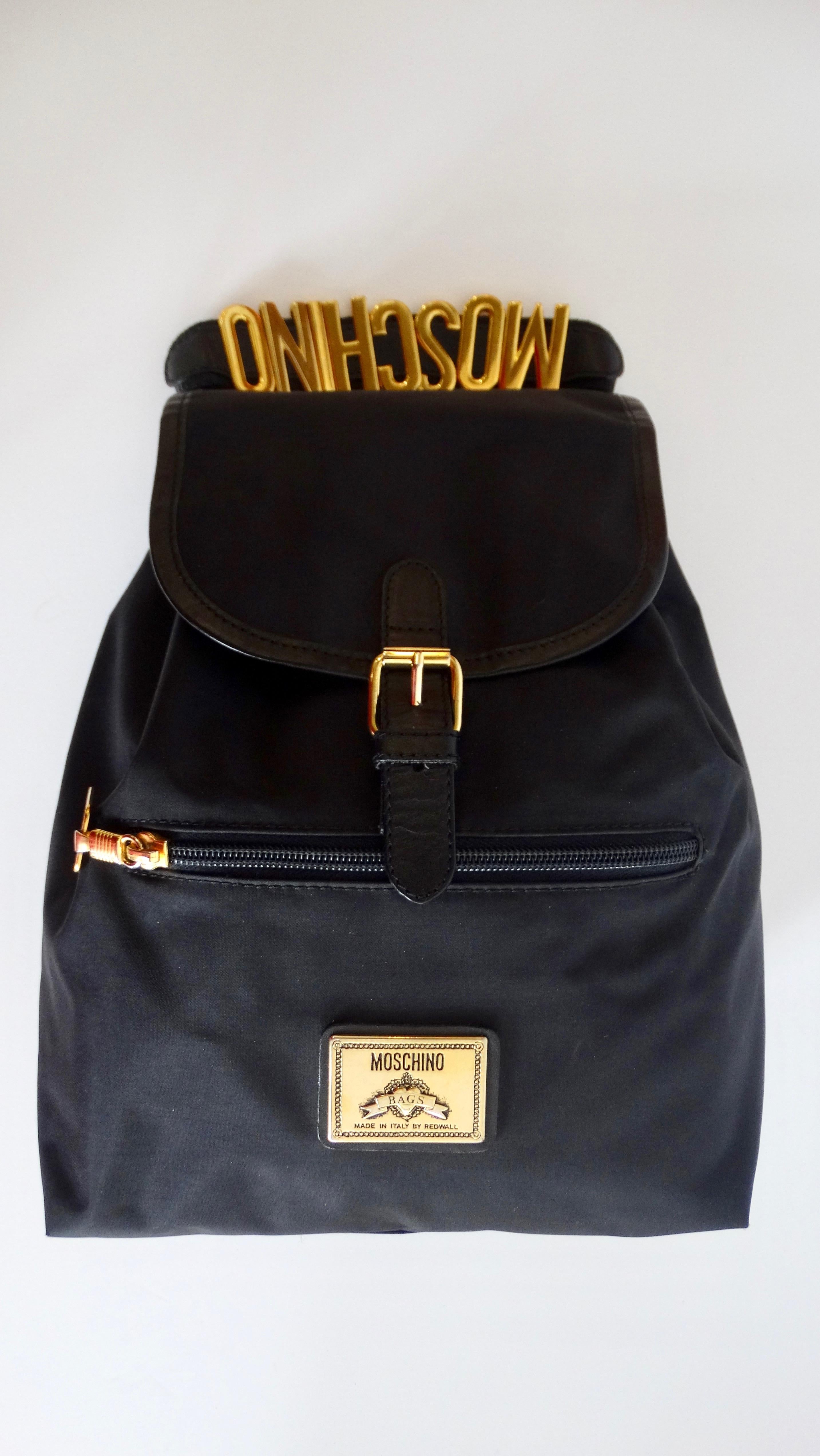 Moschino 1990s Black Nylon Mini Drawstring Backpack 7