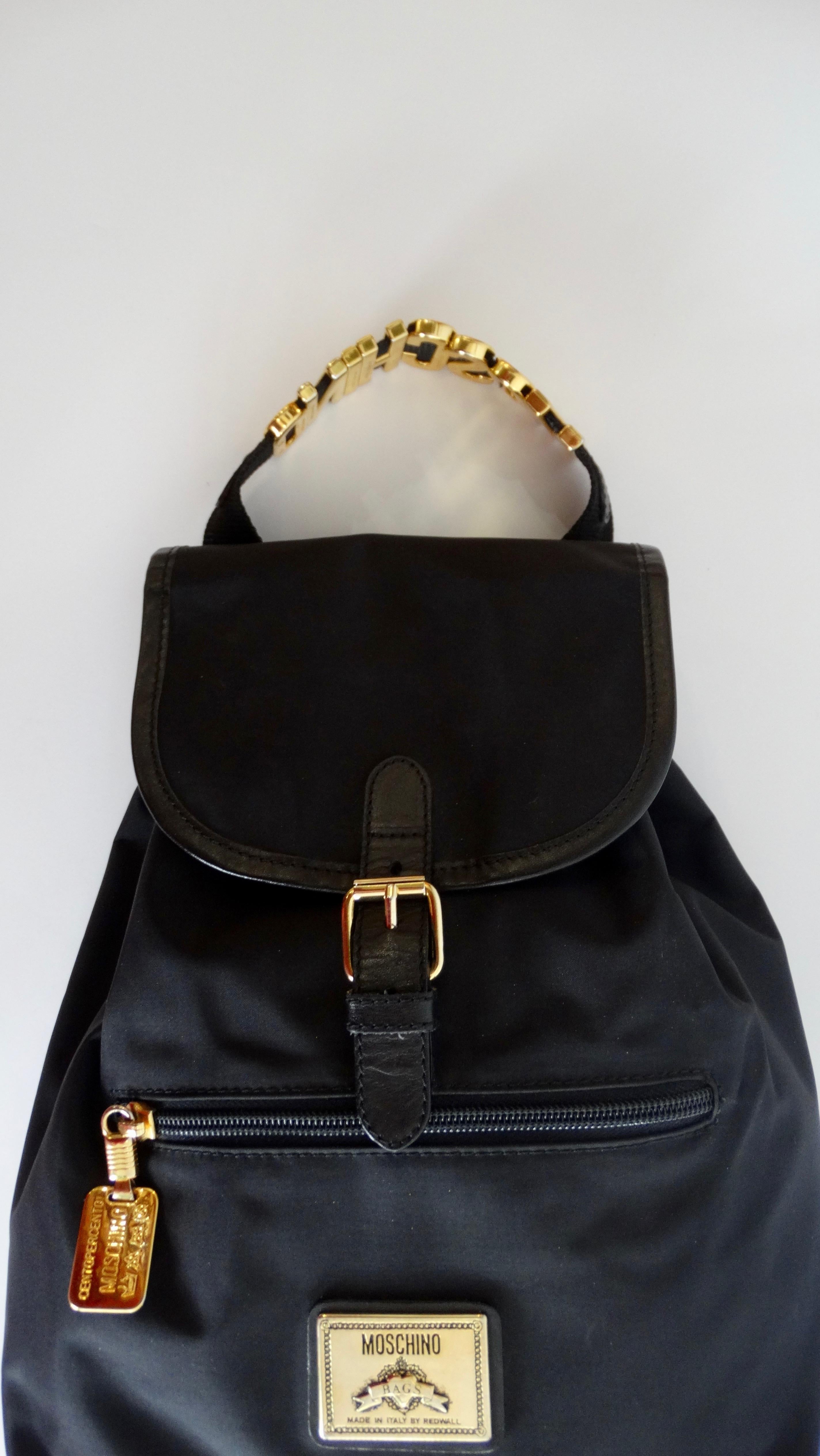 Women's or Men's Moschino 1990s Black Nylon Mini Drawstring Backpack