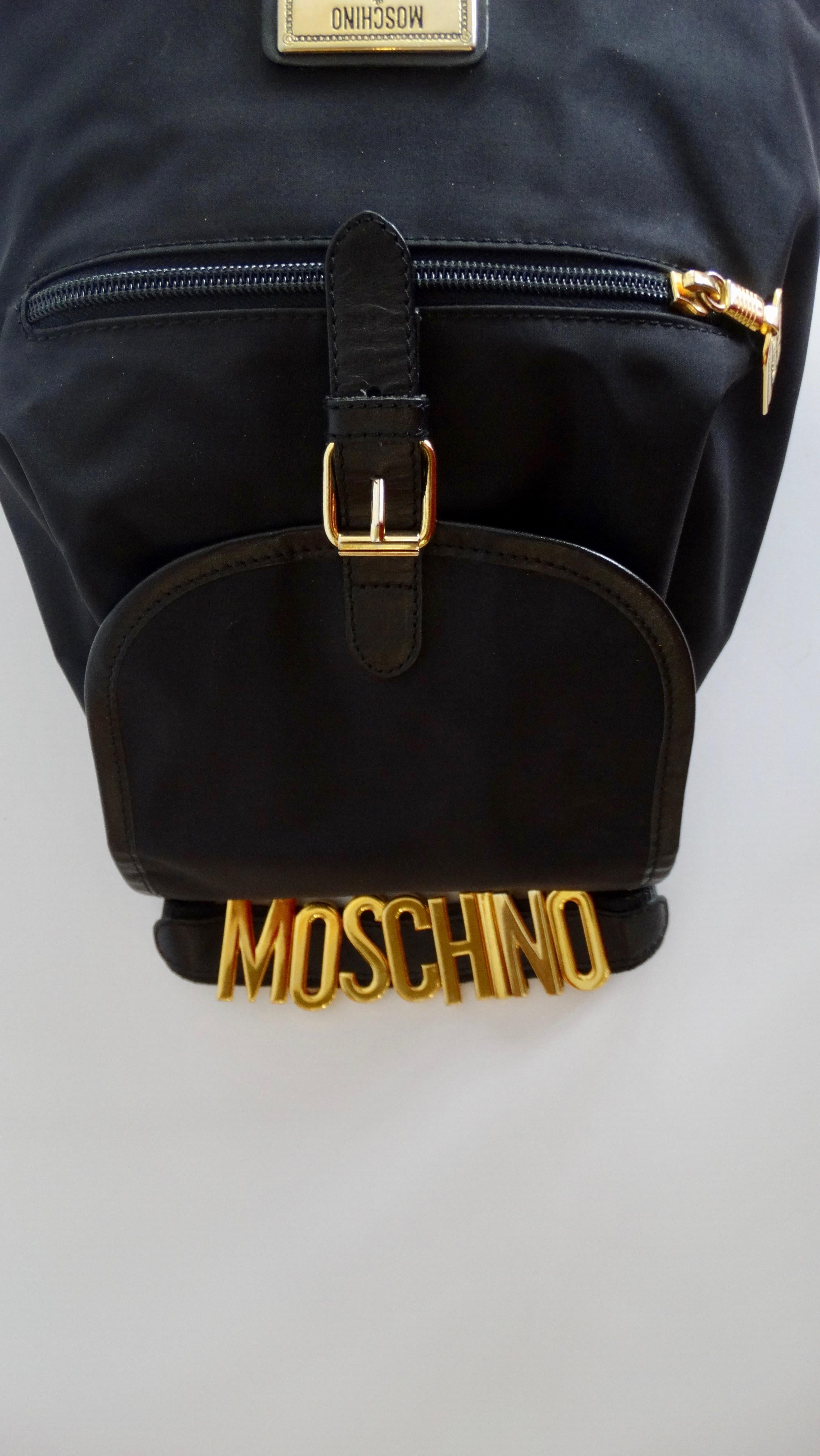 Moschino 1990s Black Nylon Mini Drawstring Backpack 2
